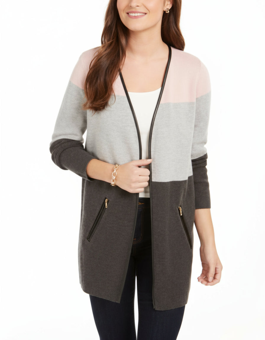 Charter Club - Women's Cotton Colorblocked Long Cardigan