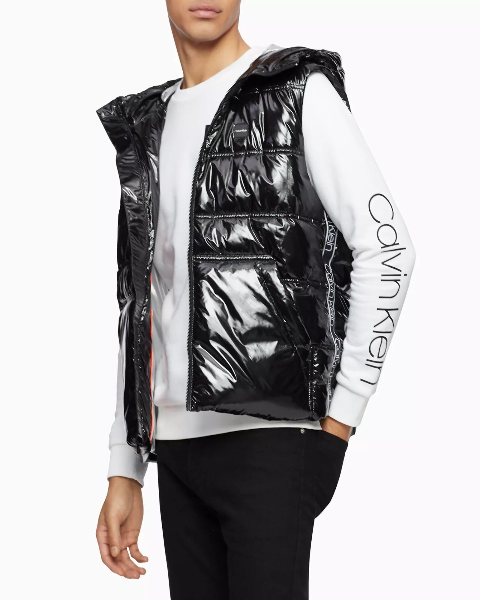 CALVIN KLEIN Men's Hooded Puffer Vest Charcoal