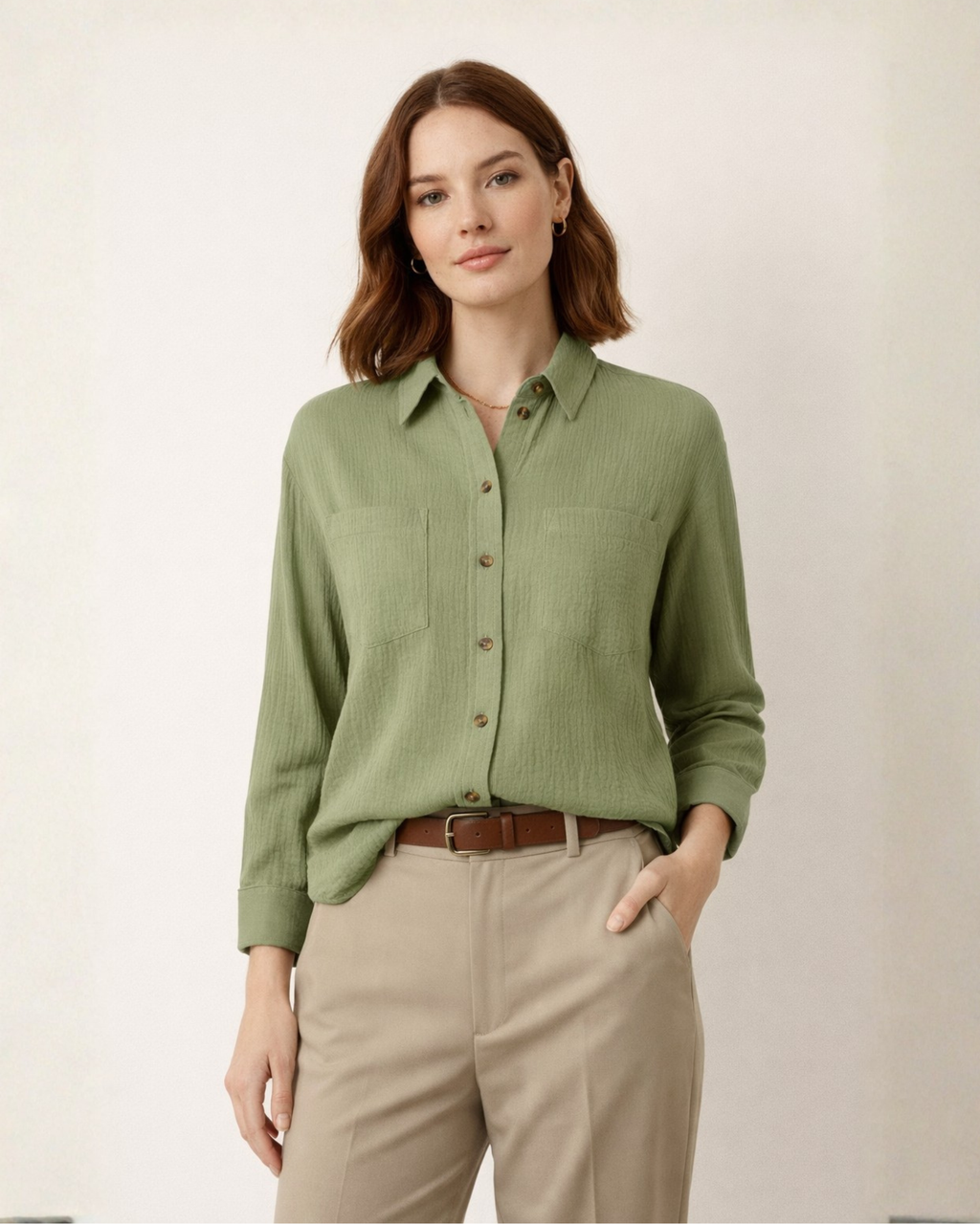ESMARA - Women’s Muslin Cotton Button-Up Shirt