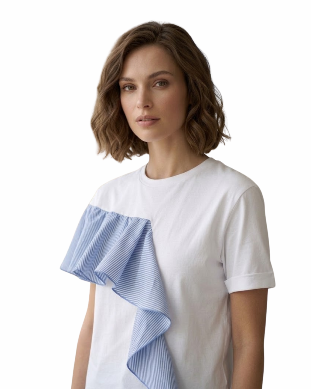 STRADIVARIUS - Asymmetrical Ruffle Detail Cotton T-Shirt