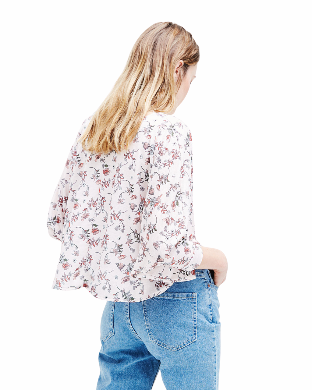 BERSHKA - Floral Batwing Light Pink Blouse
