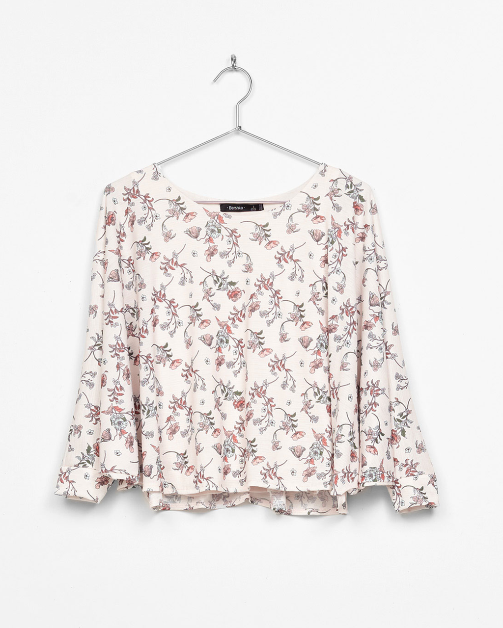 BERSHKA - Floral Batwing Light Pink Blouse