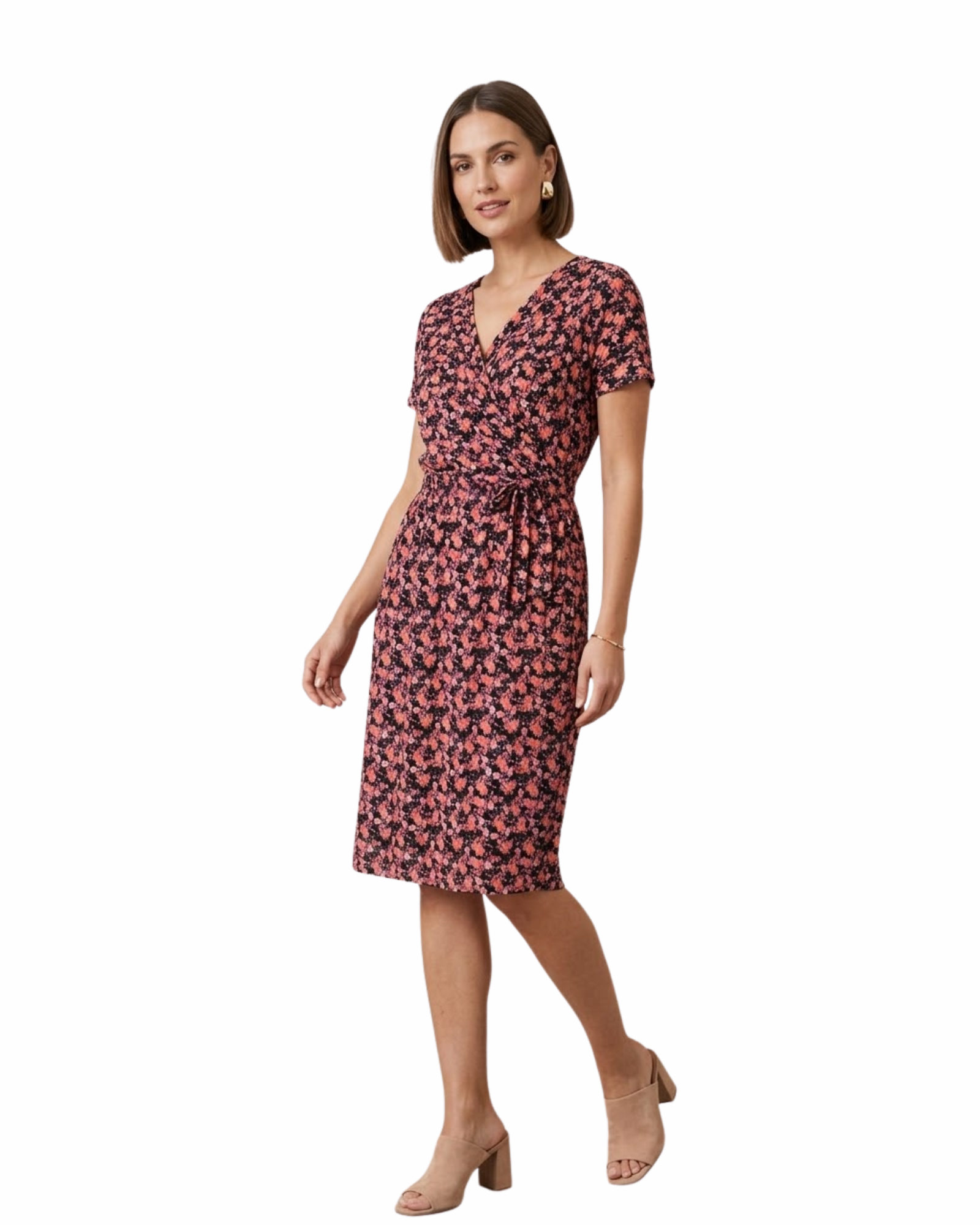 Women’s Floral Faux Wrap Midi Dress