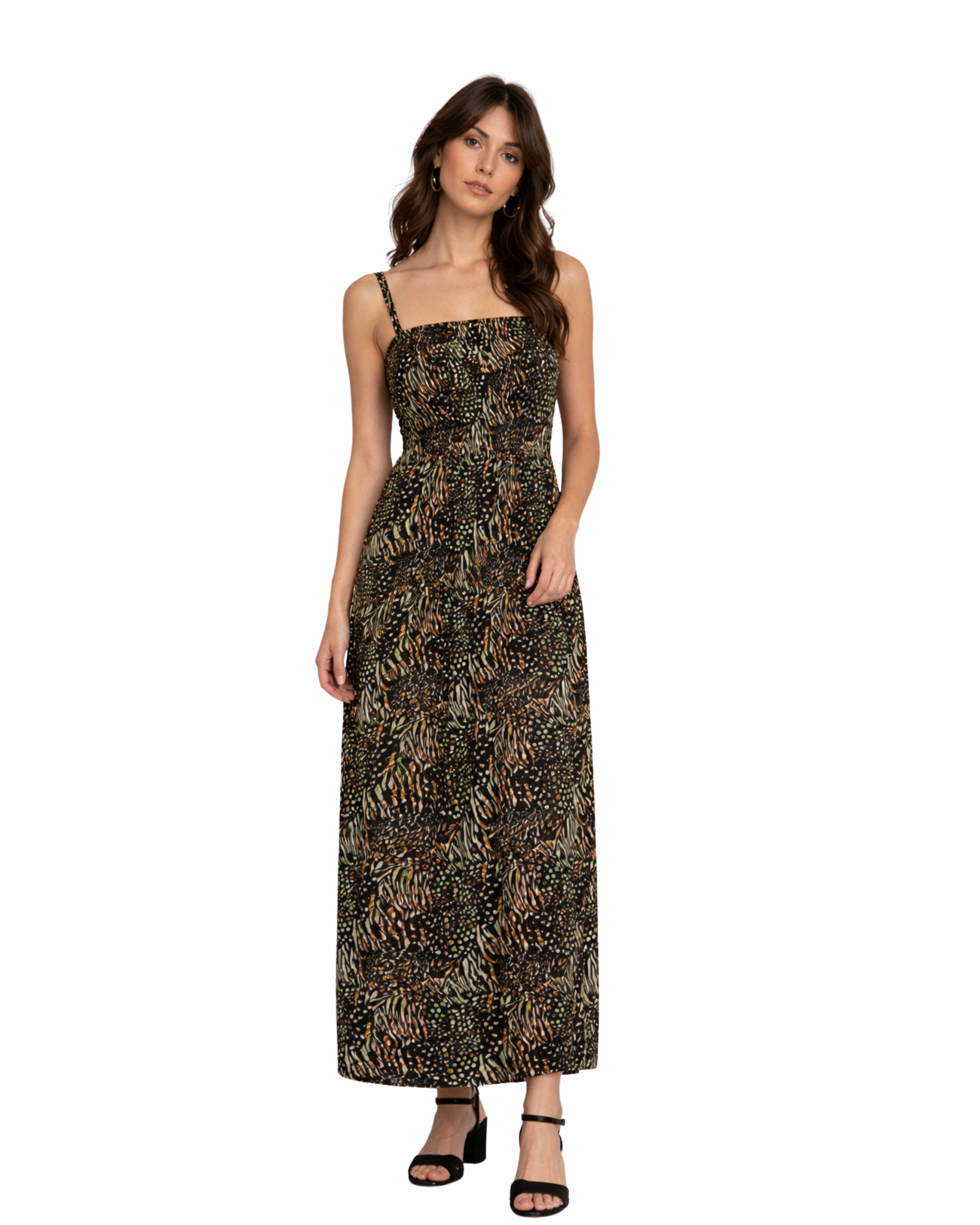 Women’s Abstract Animal Print Smocked Maxi Dress