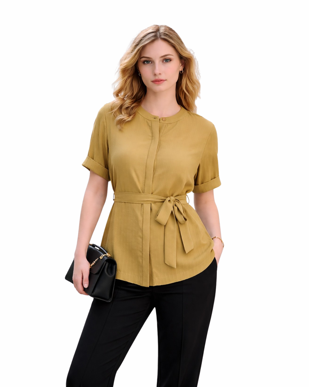 ALFANI - Short Sleeve Tie Waist Top