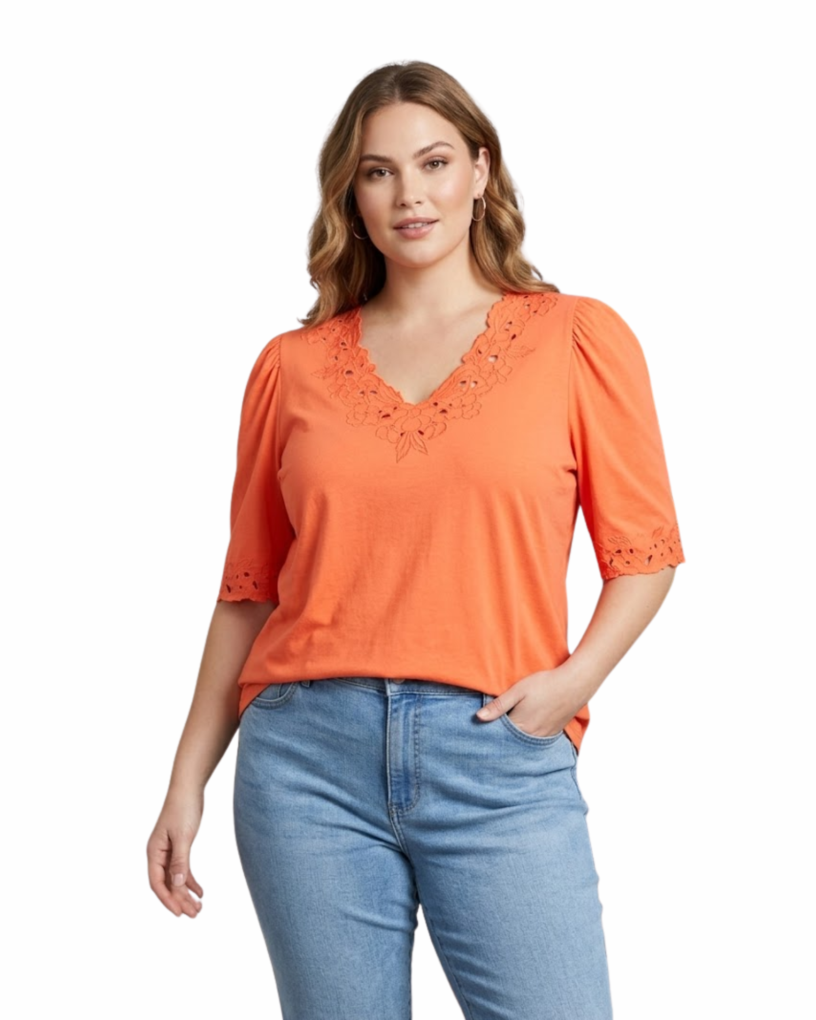 CHARTER CLUB - Petite Crochet-Trim Cotton Top