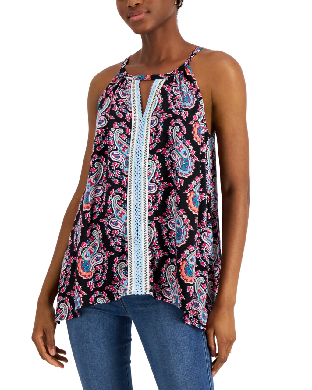 JPR STUDIO - Women’s Crochet Trim Sleeveless Paisley Top