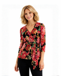 JM COLLECTION - Women’s Printed Wrap Top in Deep Black Combo