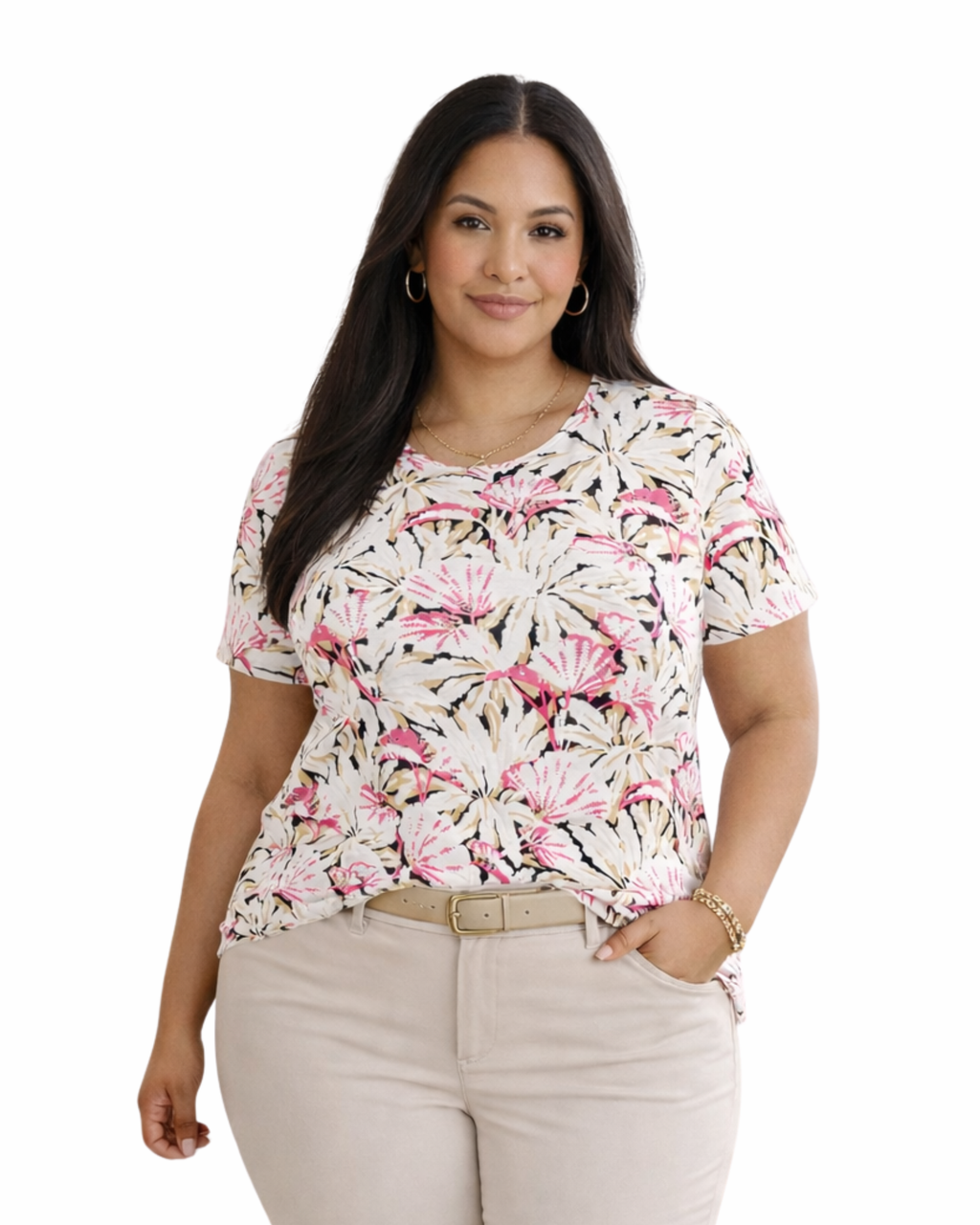 ALFANI - Plus Size Tropical Foliage Crewneck Top