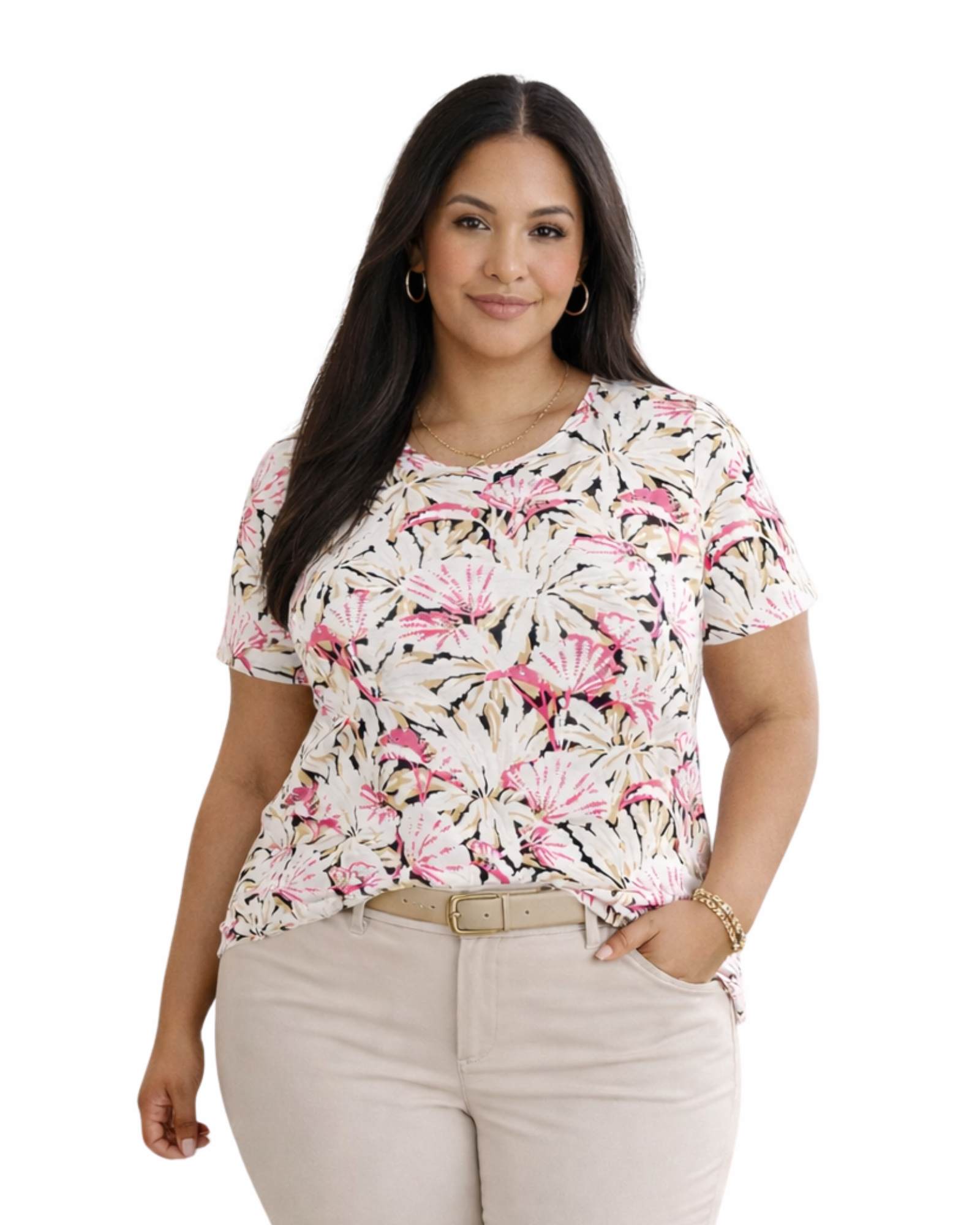 ALFANI - Plus Size Tropical Foliage Crewneck Top