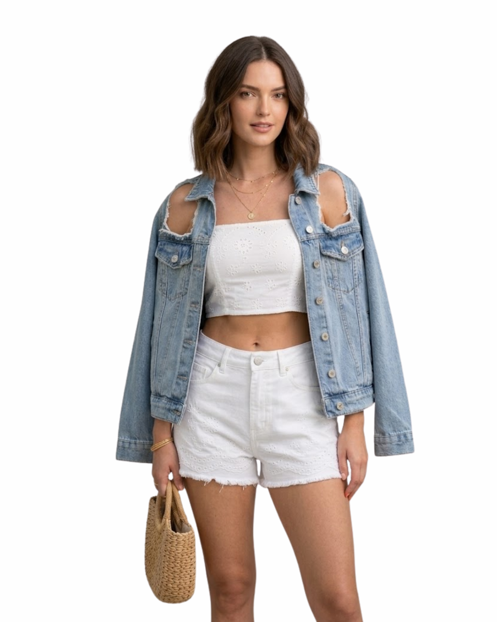BERSHKA - Vintage Distressed Denim Jacket