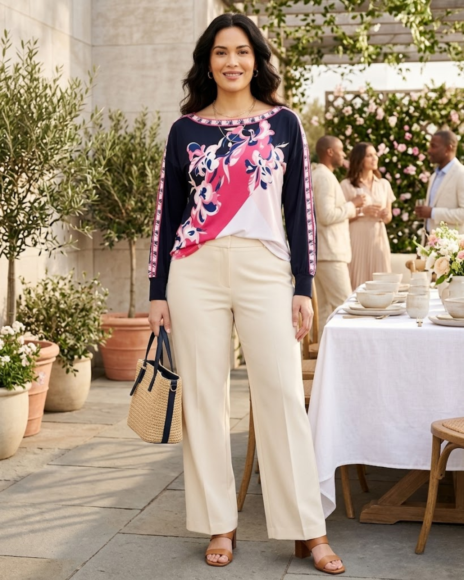 JM COLLECTION - Boat Neck Split Sleeve Top