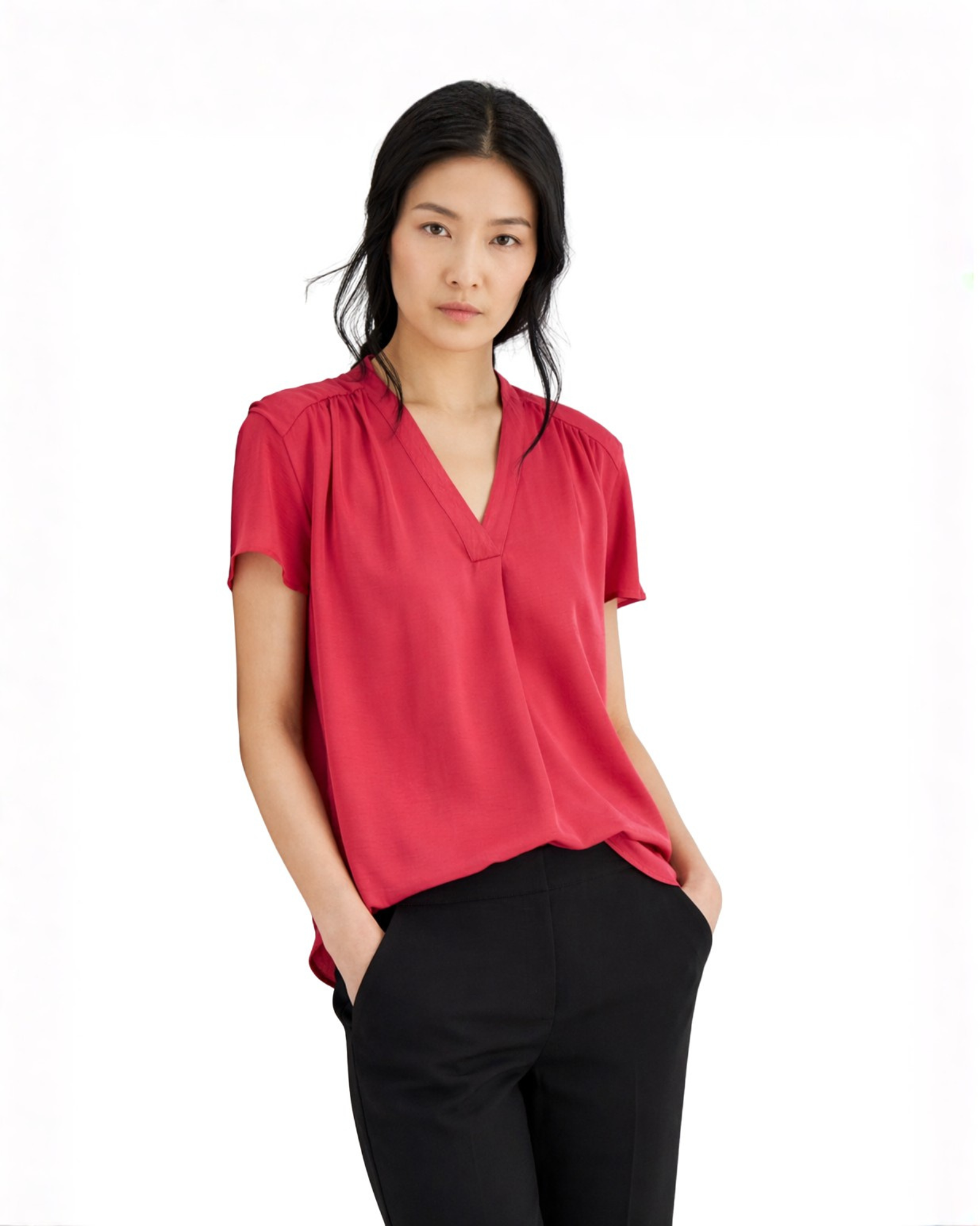 ALFANI - Shirred V Neck Dolman Sleeve Top