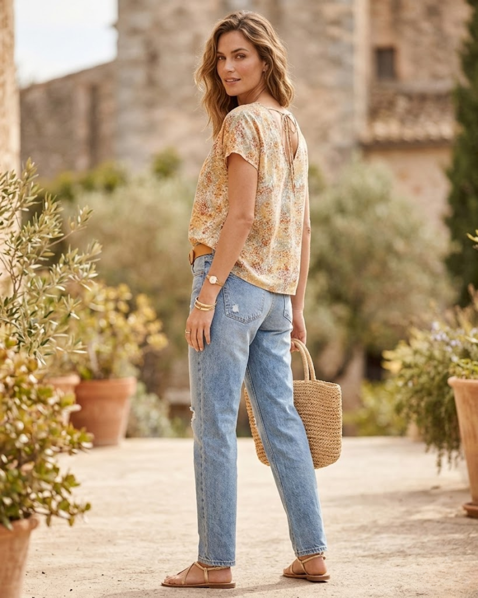 ESMARA - Women’s Linen-Viscose Printed V-Neck Blouse