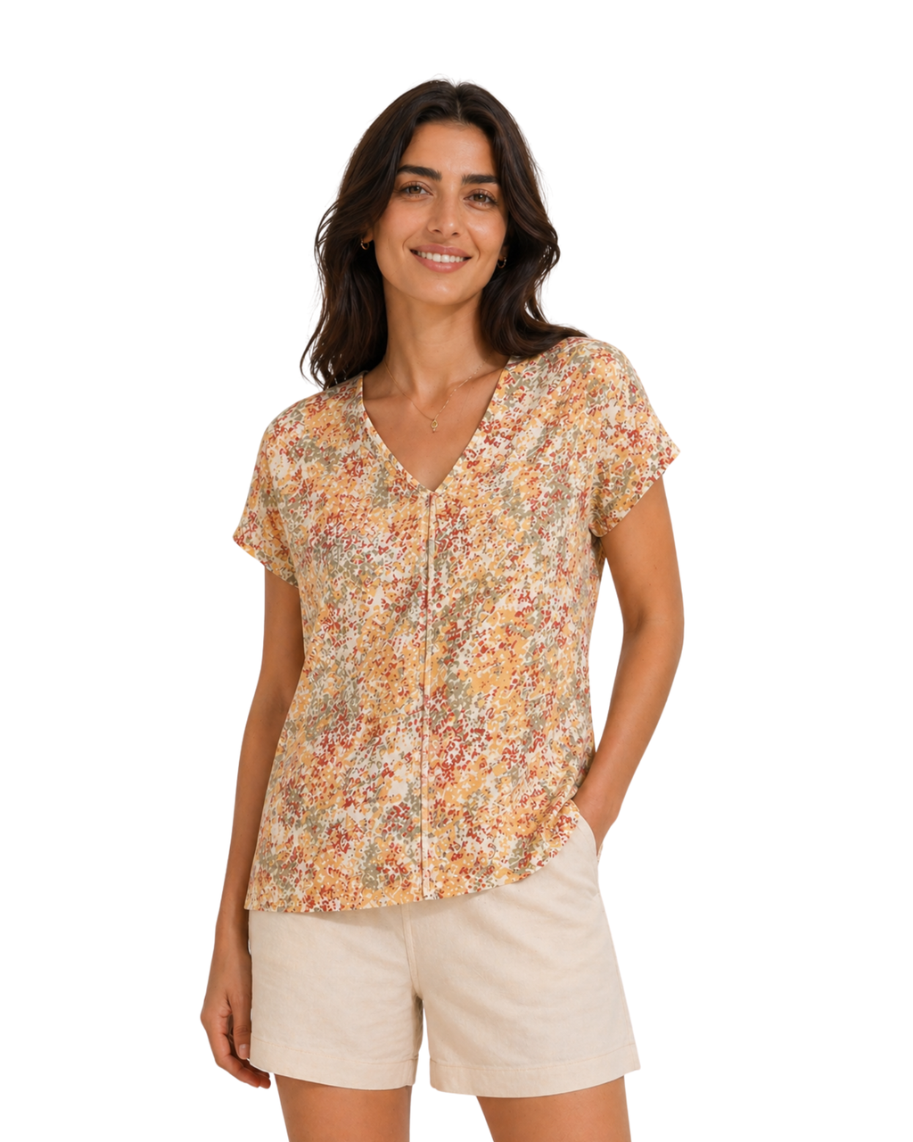 ESMARA - Women’s Linen-Viscose Printed V-Neck Blouse