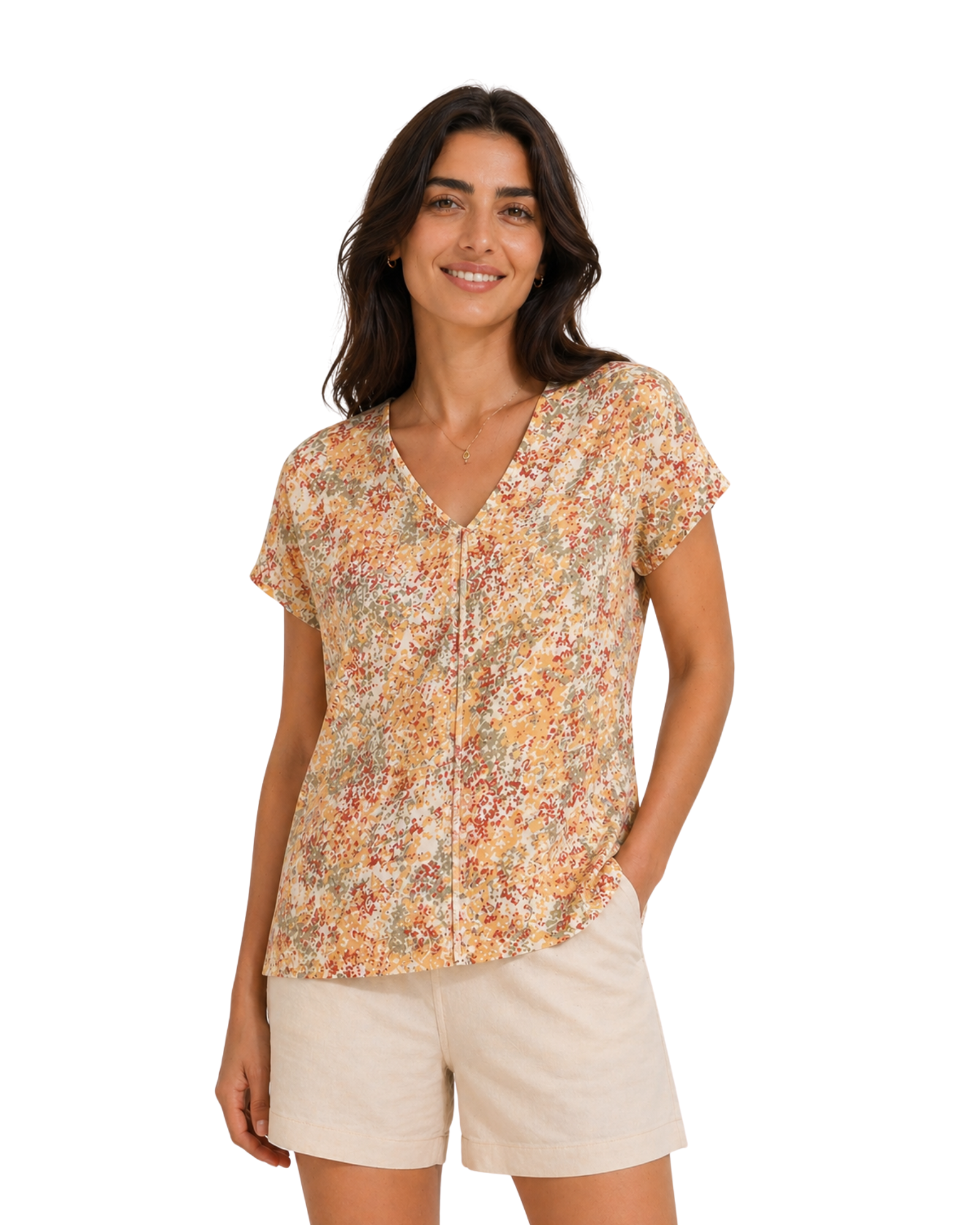 ESMARA - Women’s Linen-Viscose Printed V-Neck Blouse