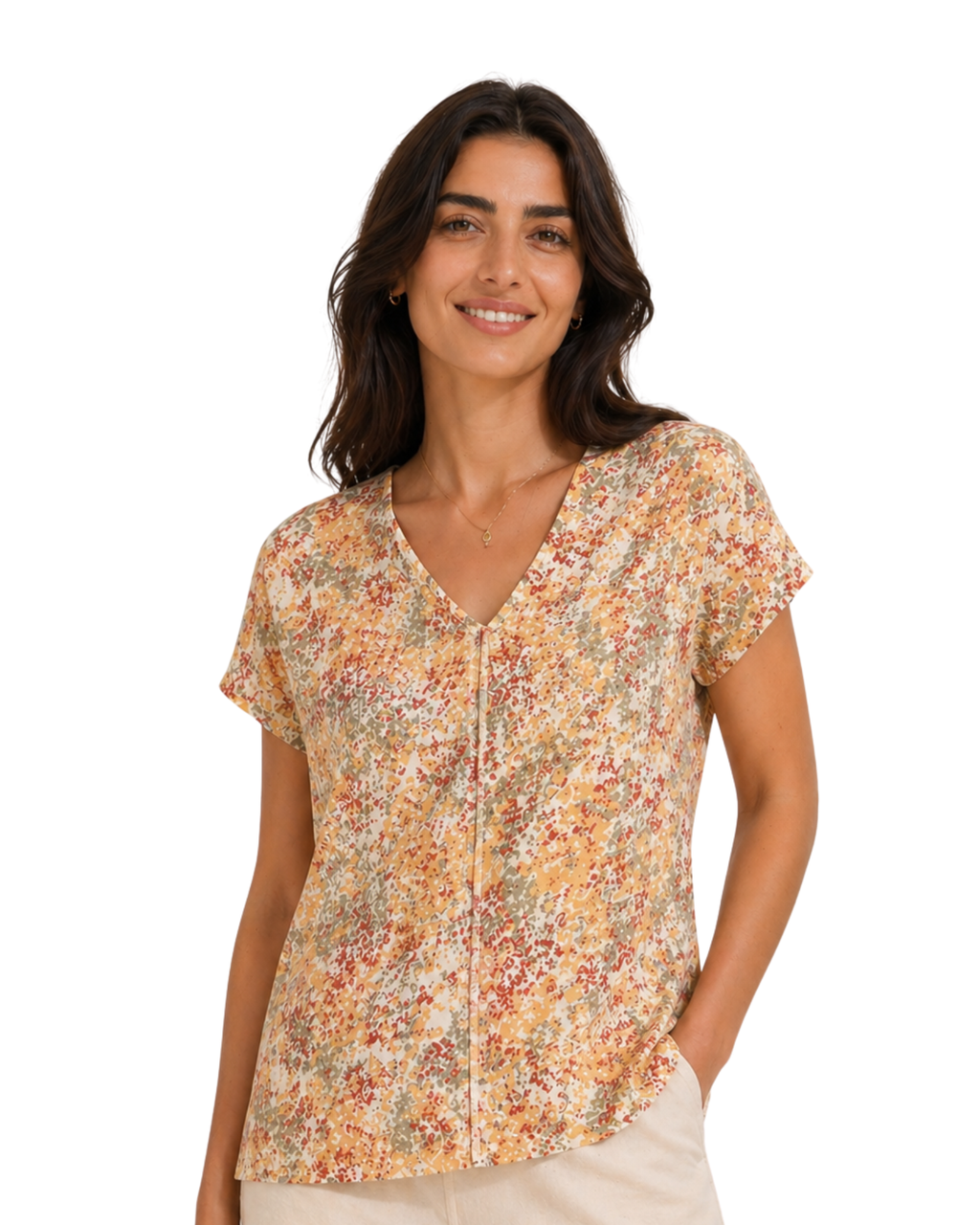 ESMARA - Women’s Linen-Viscose Printed V-Neck Blouse