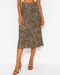 ESMARA - Women’s High-Waisted Leopard Print Midi Satin Skirt