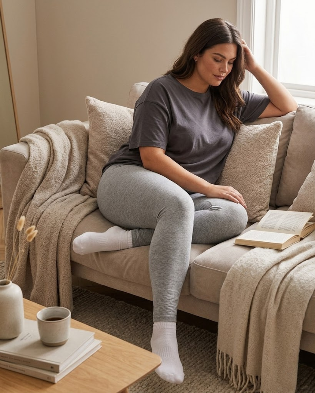 ESMARA - Women’s Grey Cotton Blend Loungewear Leggings