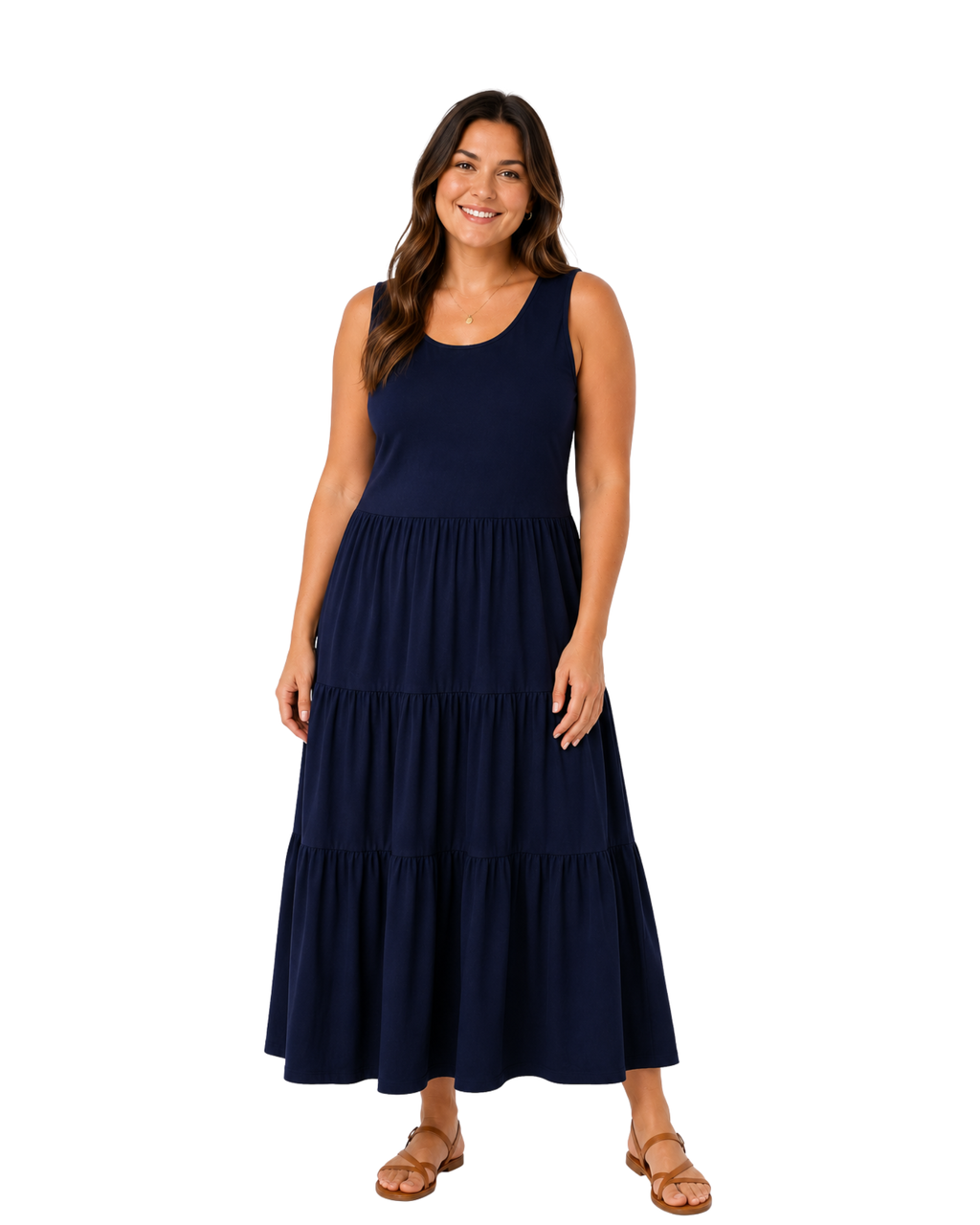 ESMARA - Navy Sleeveless Tiered Maxi Dress