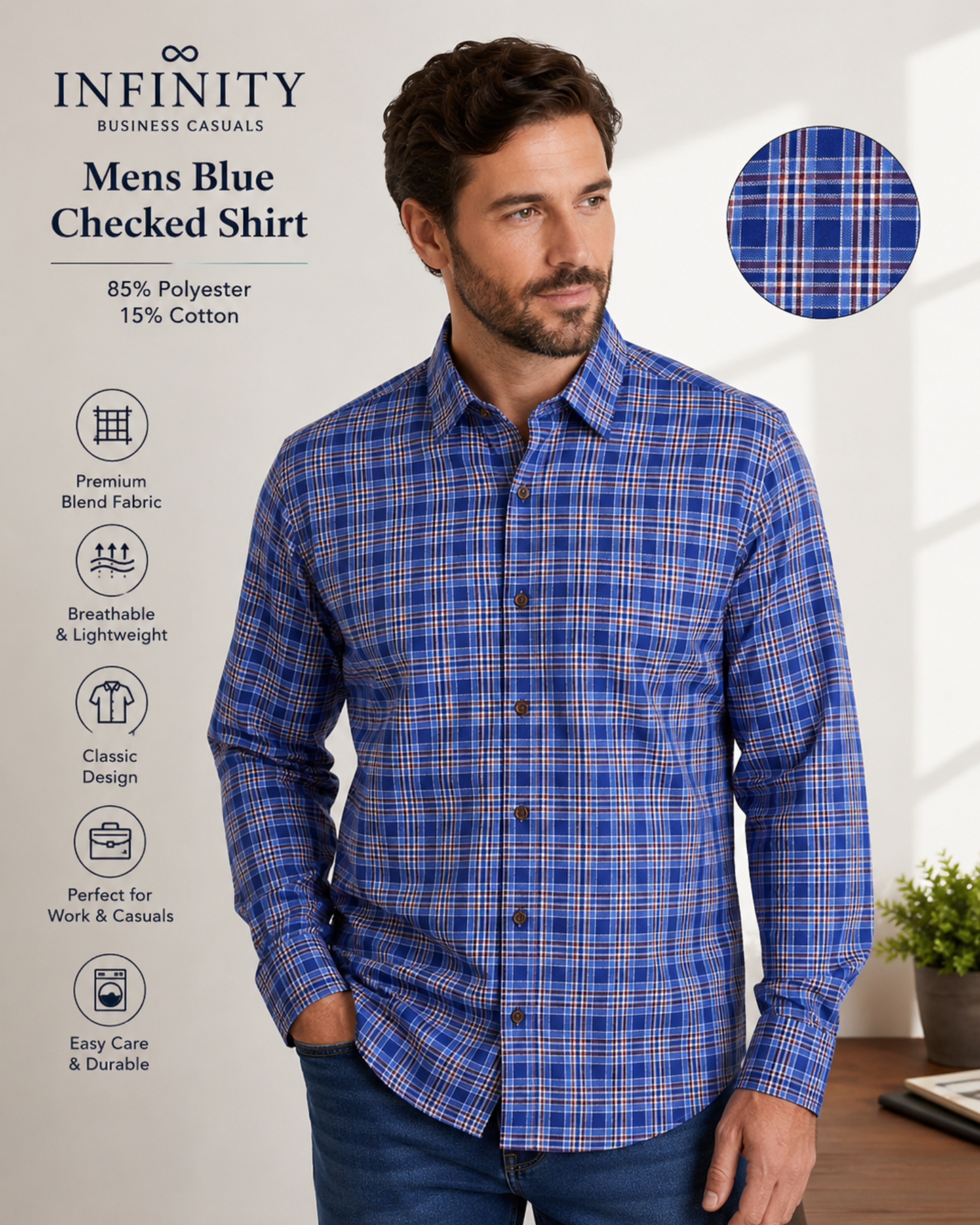INFINITY - Business Casuals Men’s Blue Checked Shirt