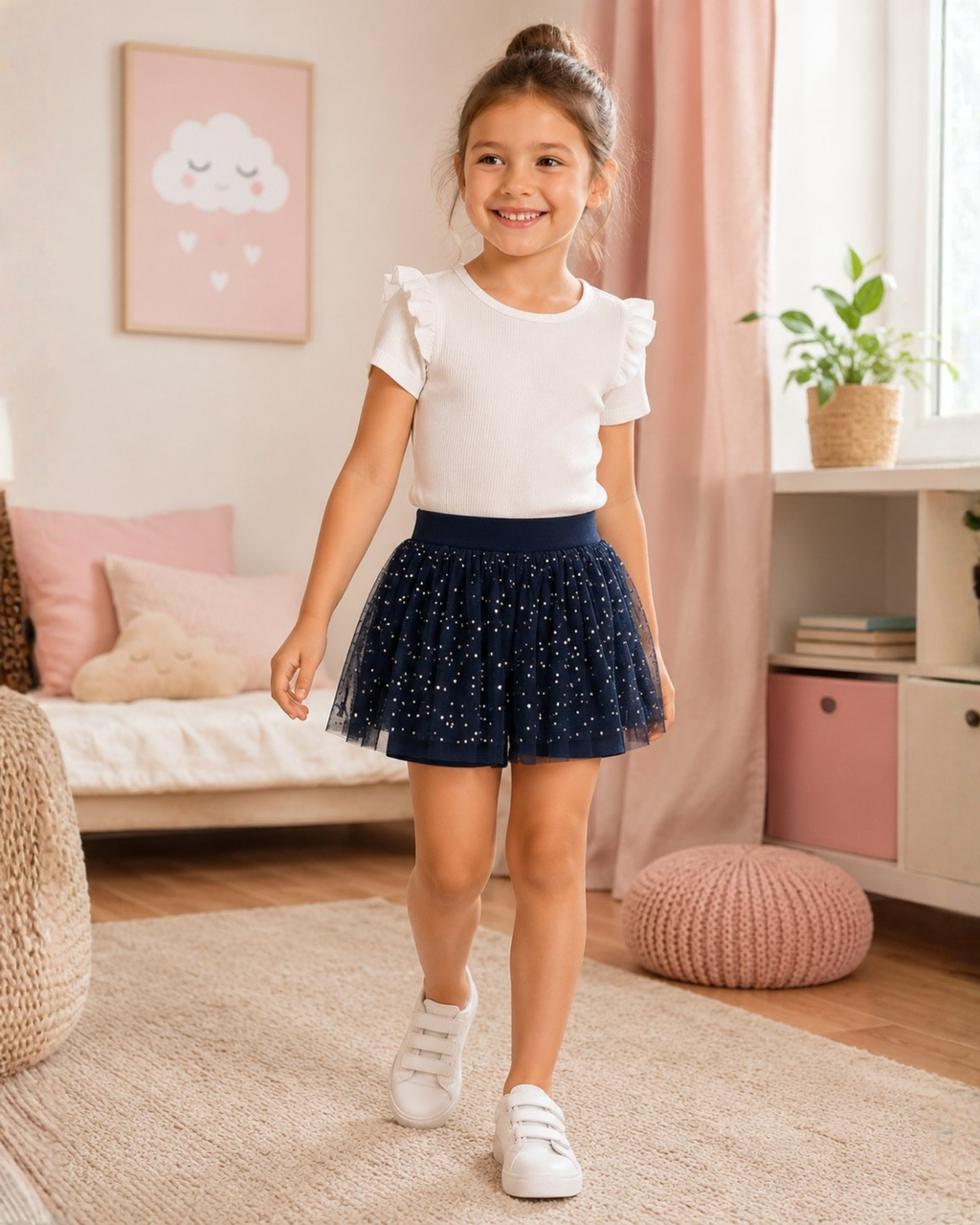 LUPILU - Girls’ Navy Tulle Skort with Integrated Shorts
