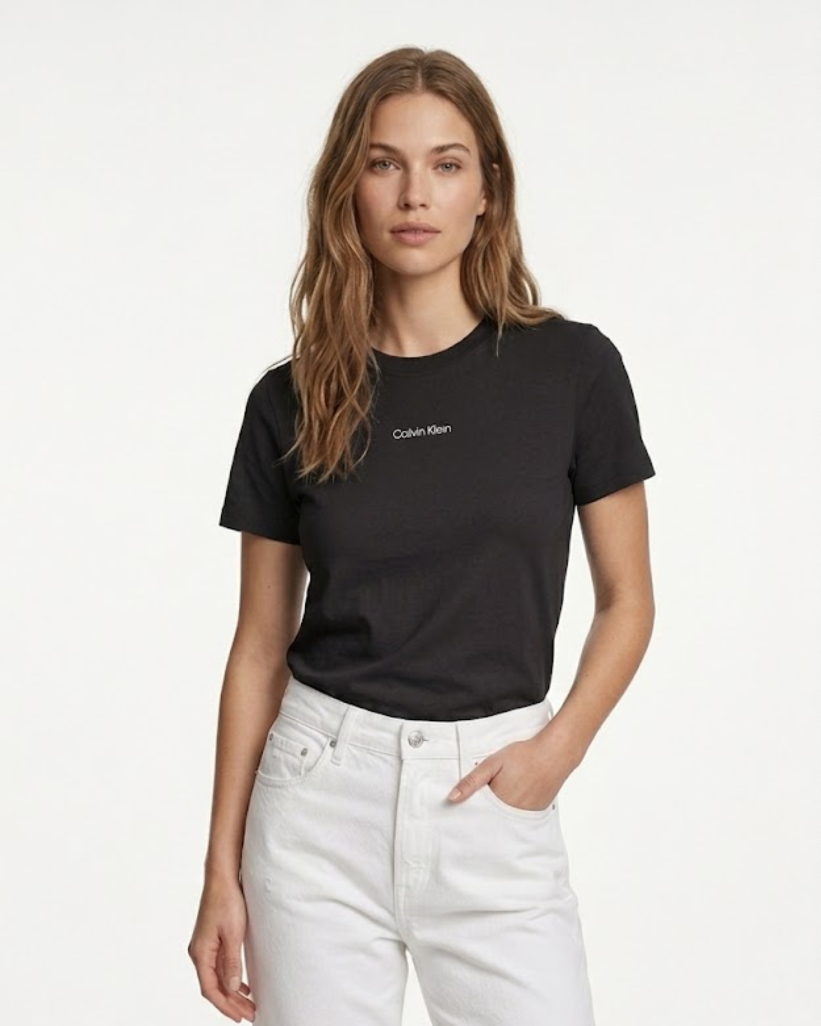 CALVIN KLEIN JEANS - Women's 100% Cotton Minimalist Logo Black T-Shirt