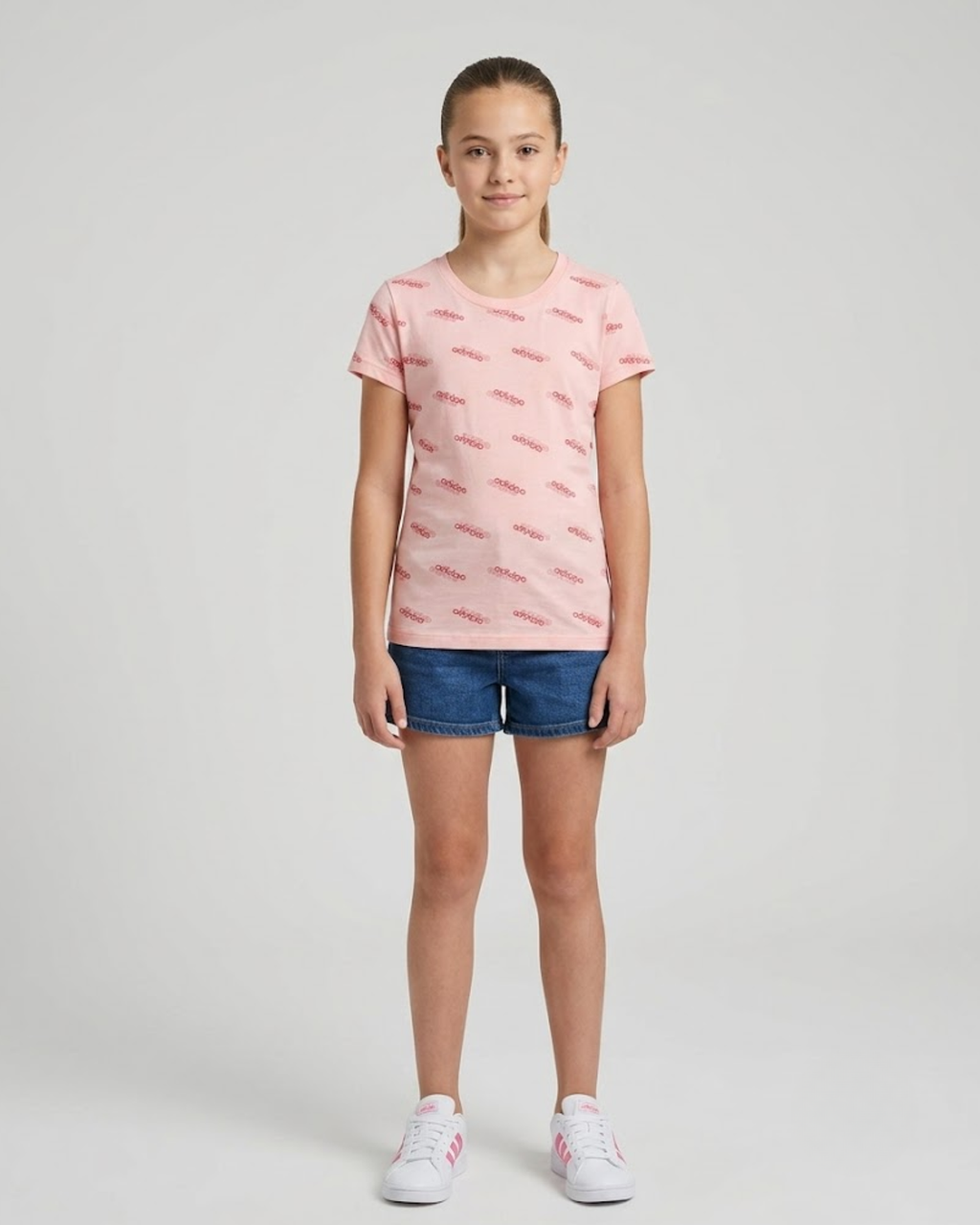 ADIDAS - Girls' All-Over Logo Print Cotton T-Shirt