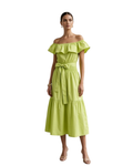 STRADIVARIUS - Lime Green Cotton-Blend ON/Off-the-Shoulder Midi Dress