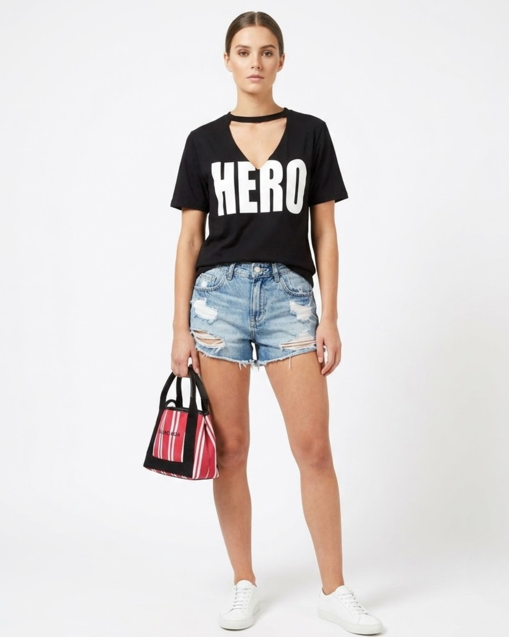 BERSHKA - "HERO" Choker Cutout Oversized Lightweight T-Shirt