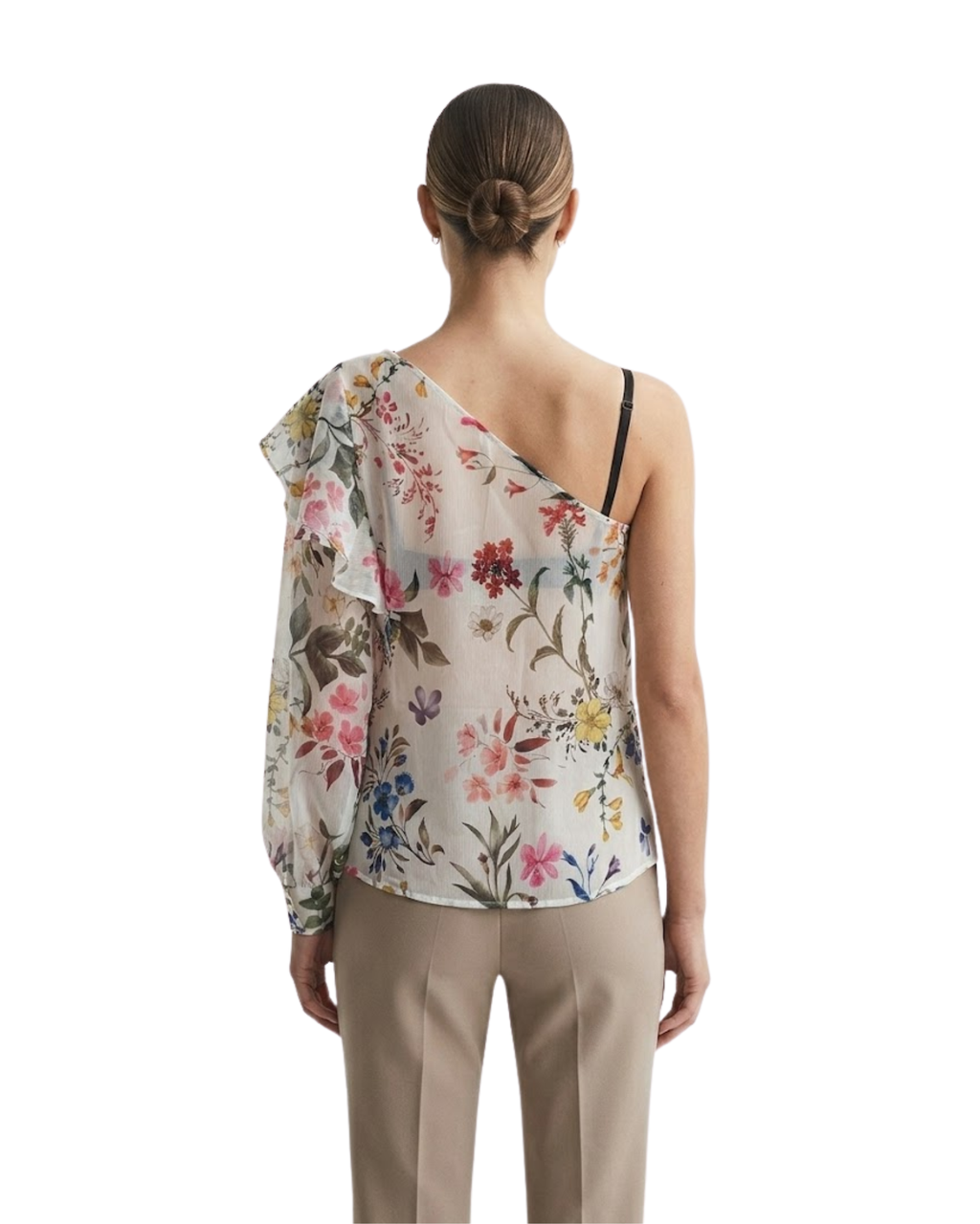 STRADIVARIUS - Floral One-Shoulder Chiffon Top