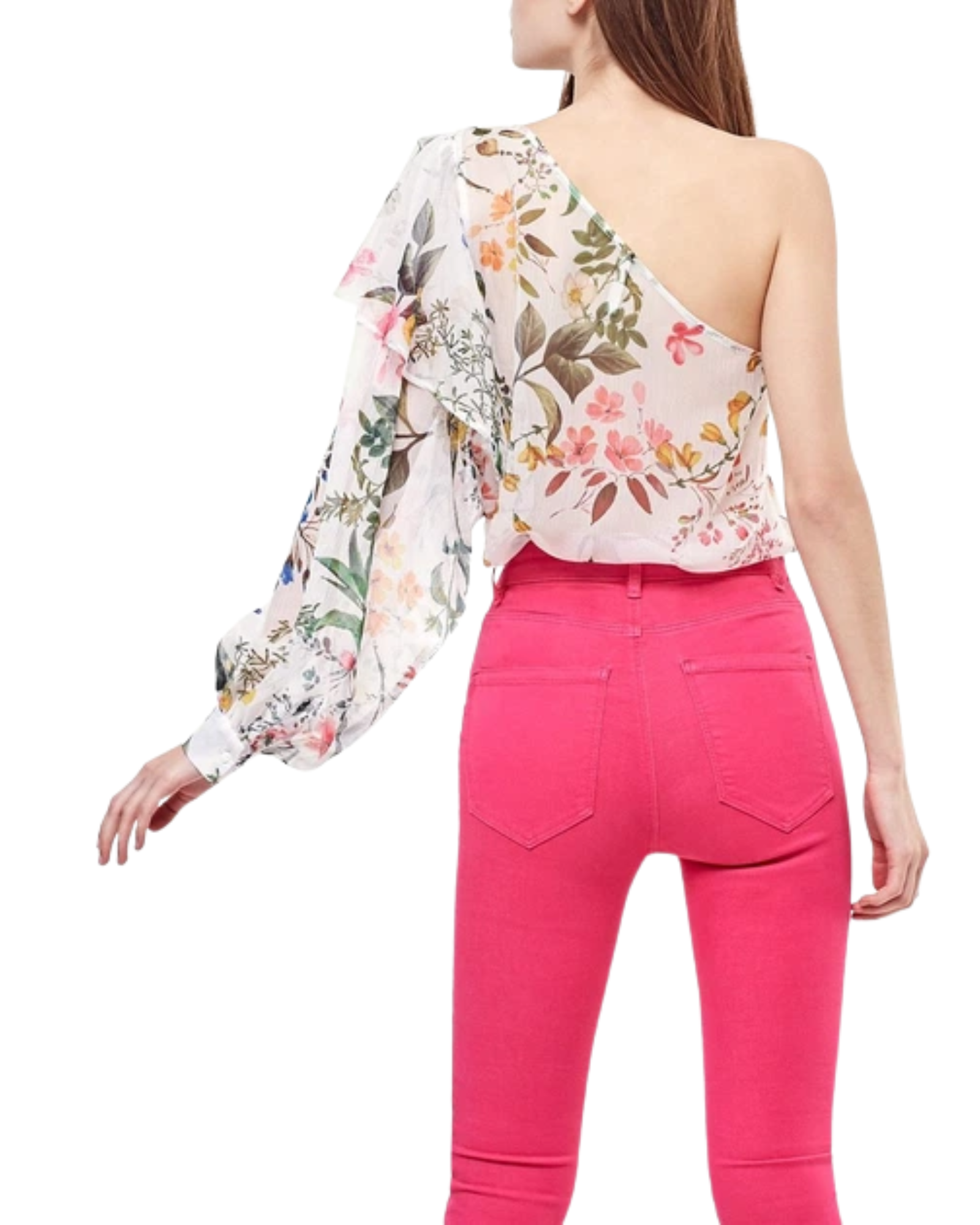 STRADIVARIUS - Floral One-Shoulder Chiffon Top