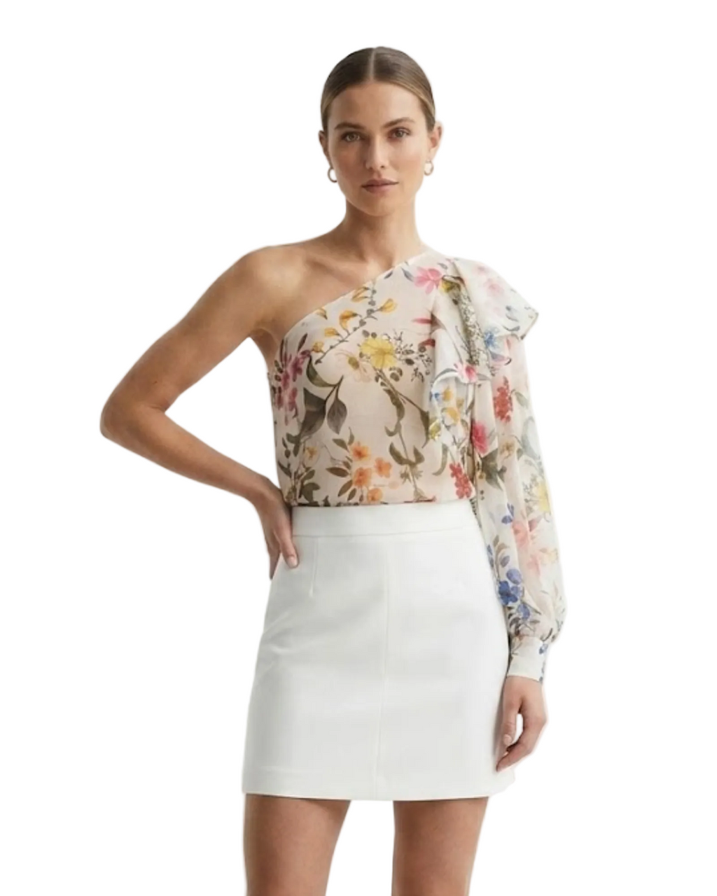 STRADIVARIUS - Floral One-Shoulder Chiffon Top