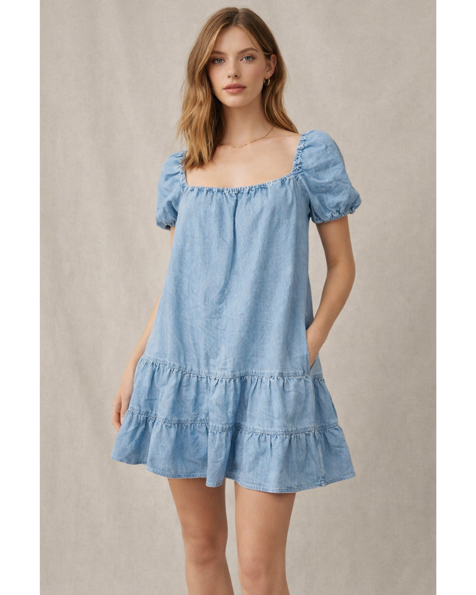 PULL&BEAR - 100% Cotton Puff Sleeve Mini Dress