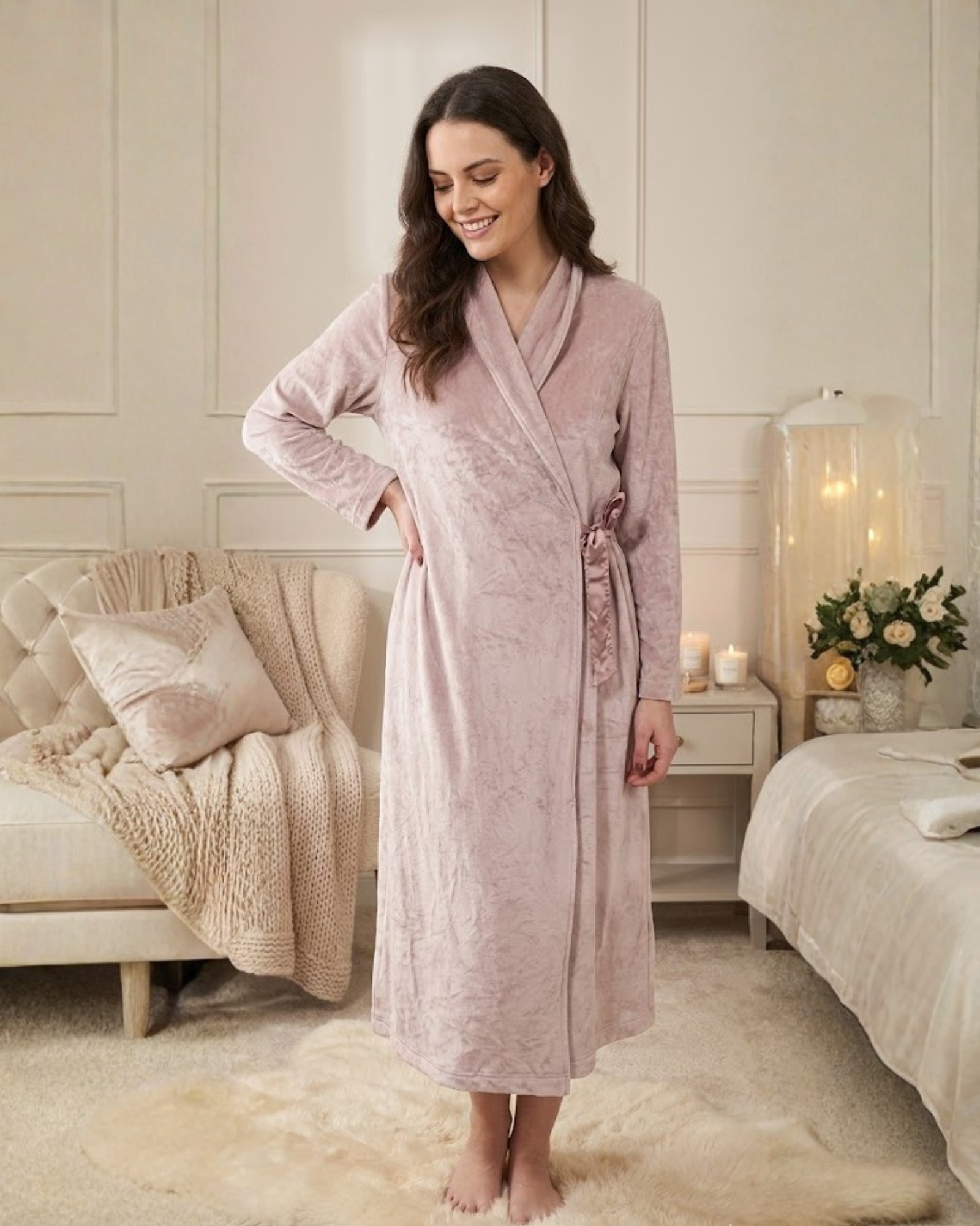 OYSHO - Soft Velvet Loungewear Wrap with Side Tie