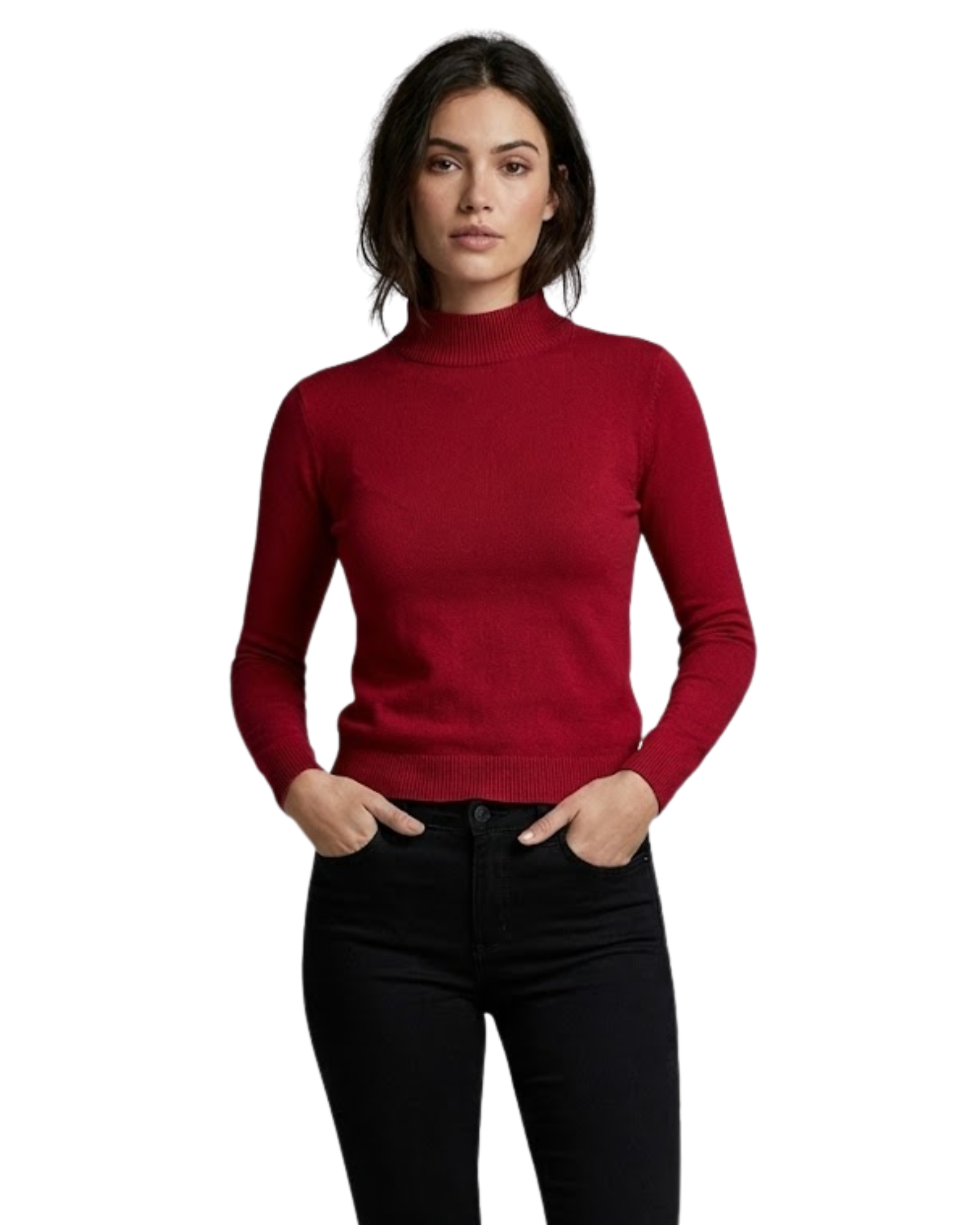 BERSHKA - Crimson Mock-Neck Fine Knit Sweater