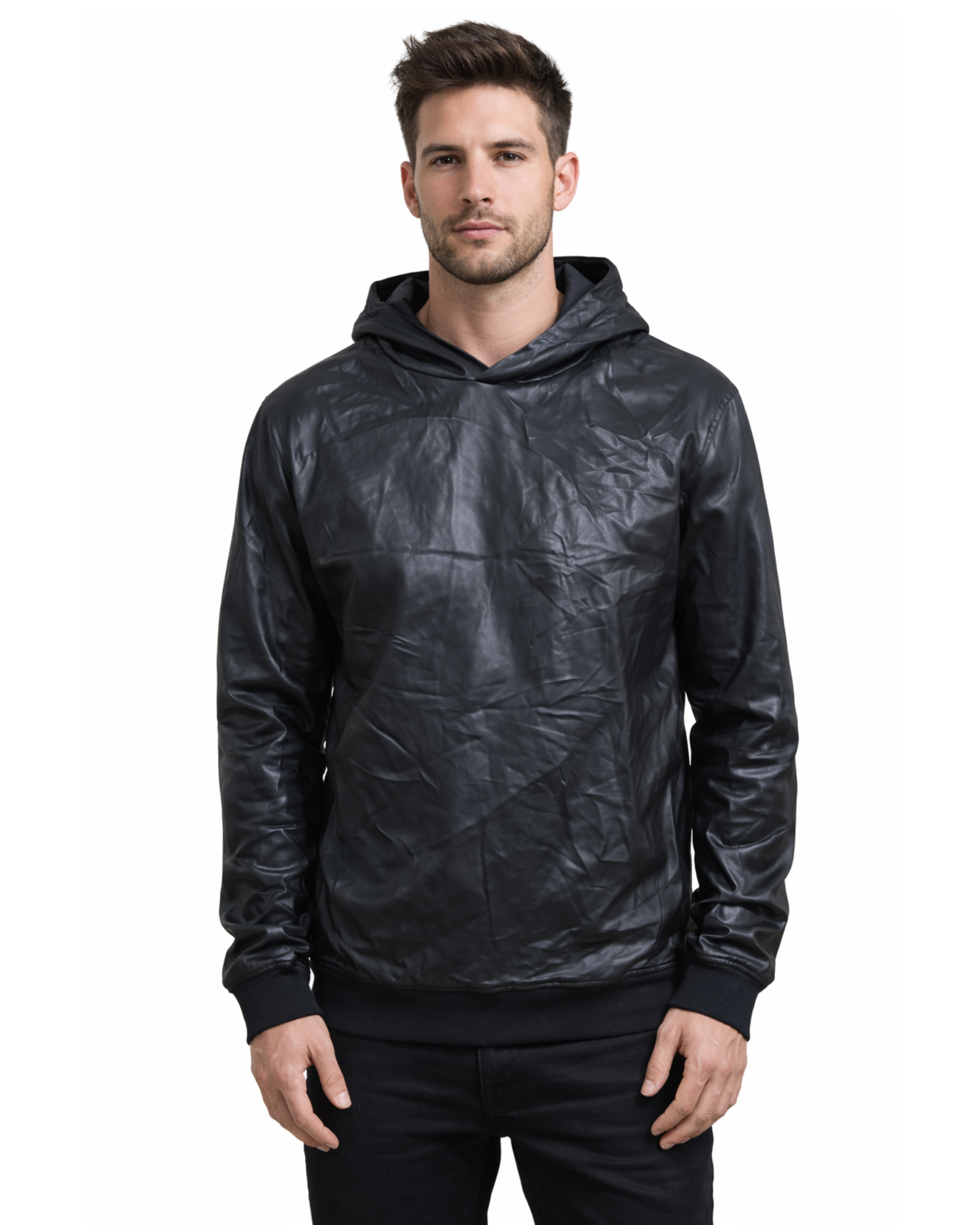 The Midnight Crinkle: Urban Vegan Leather Hoodie
