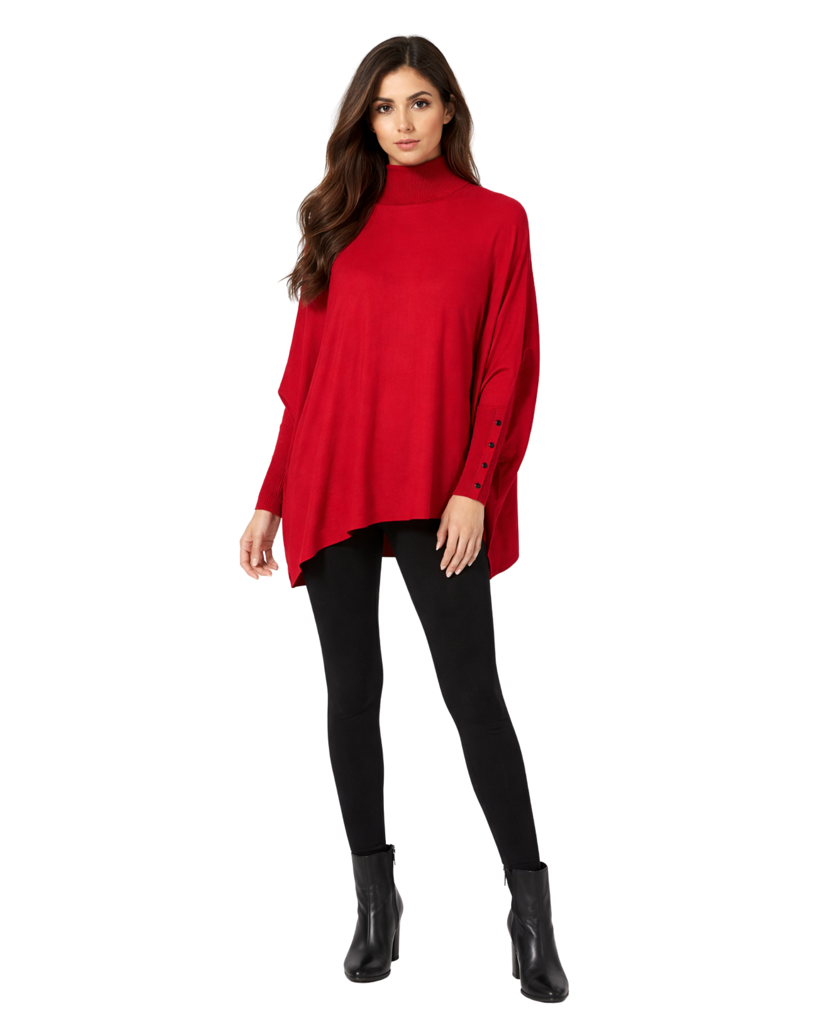 ALFANI - Women's Turtleneck Red Poncho Sweater