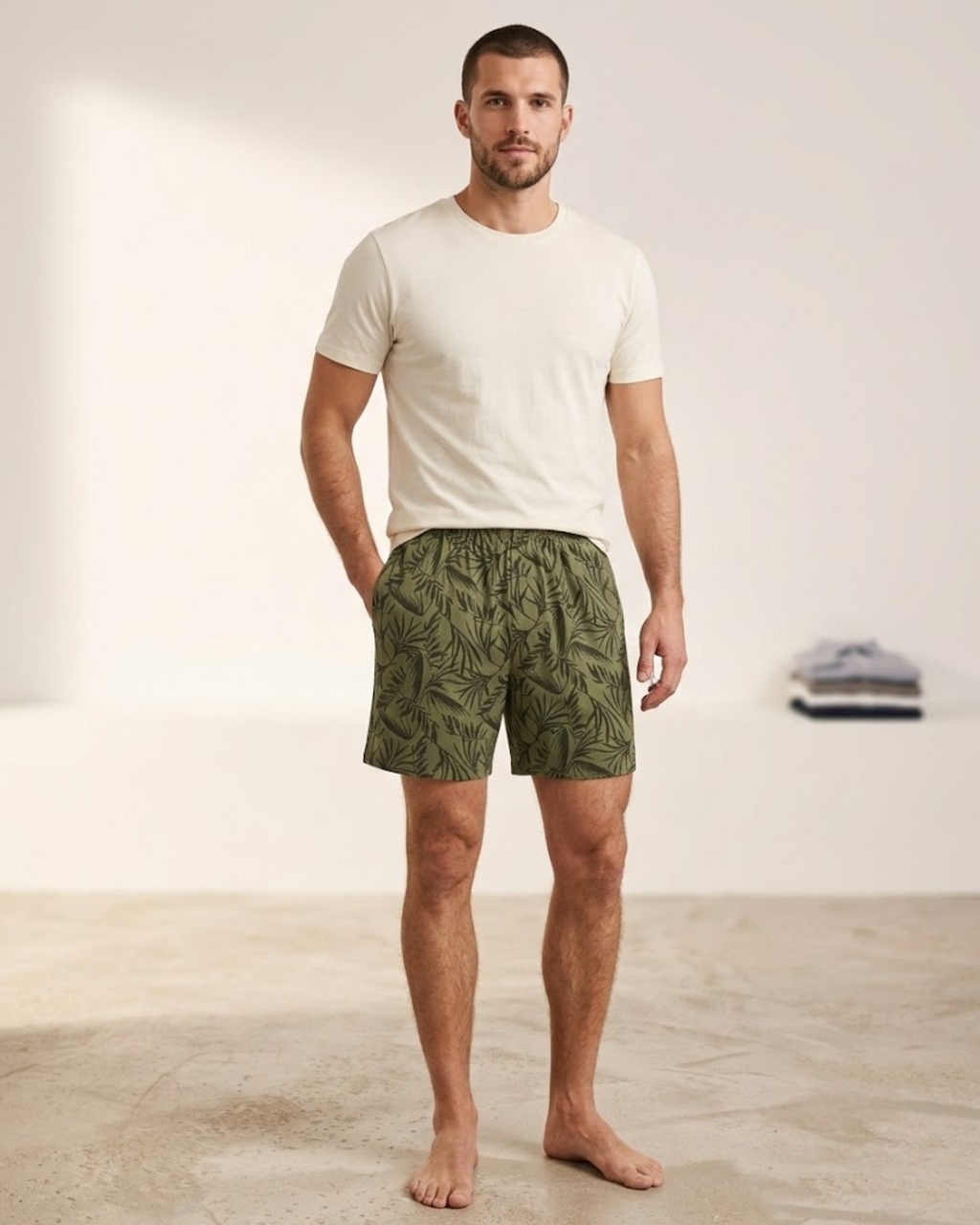 LIVERGY - Men's Tropical Print High Cotton Blend Short