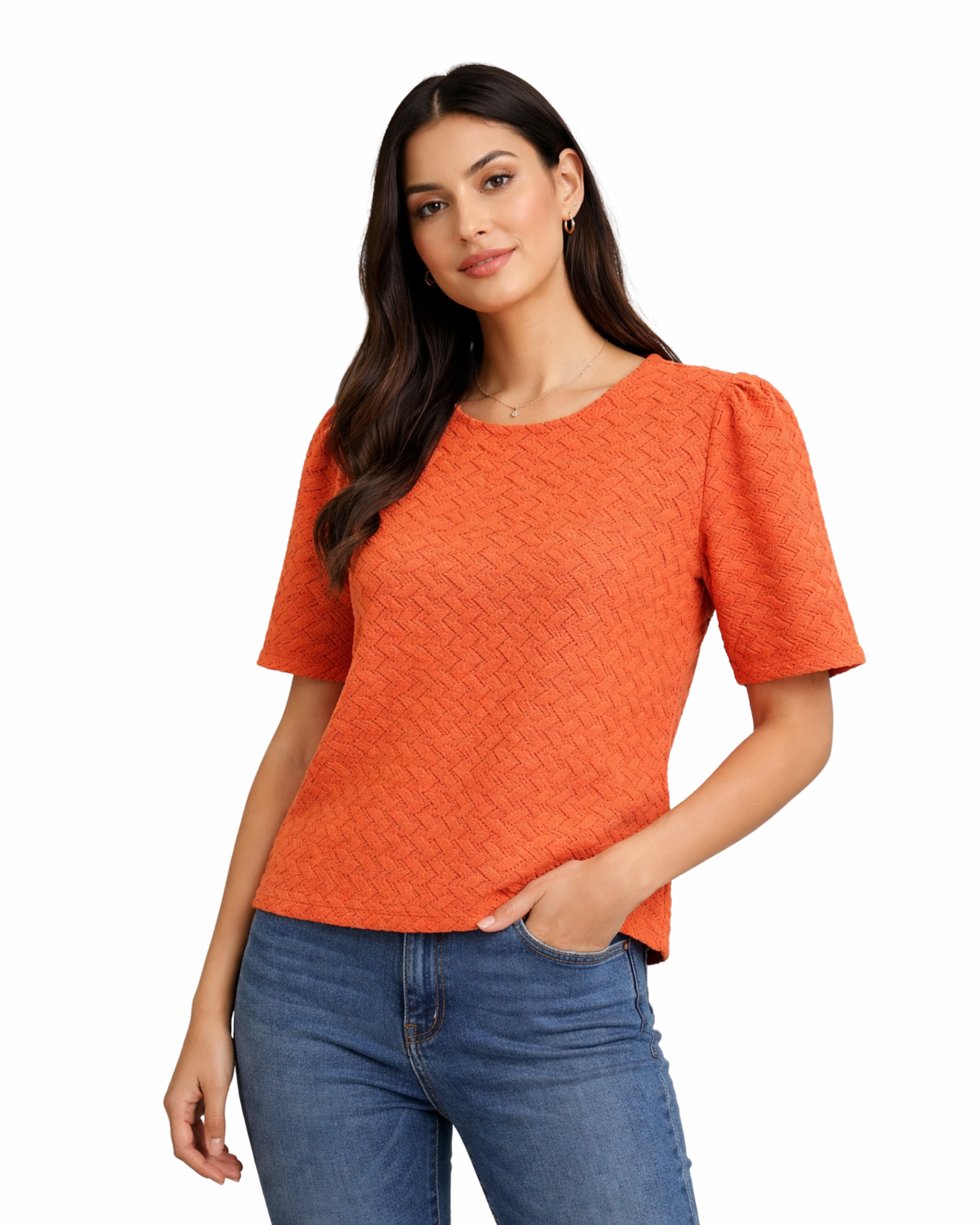9TH AVENUE - Elegant Coral Textured Knit Top