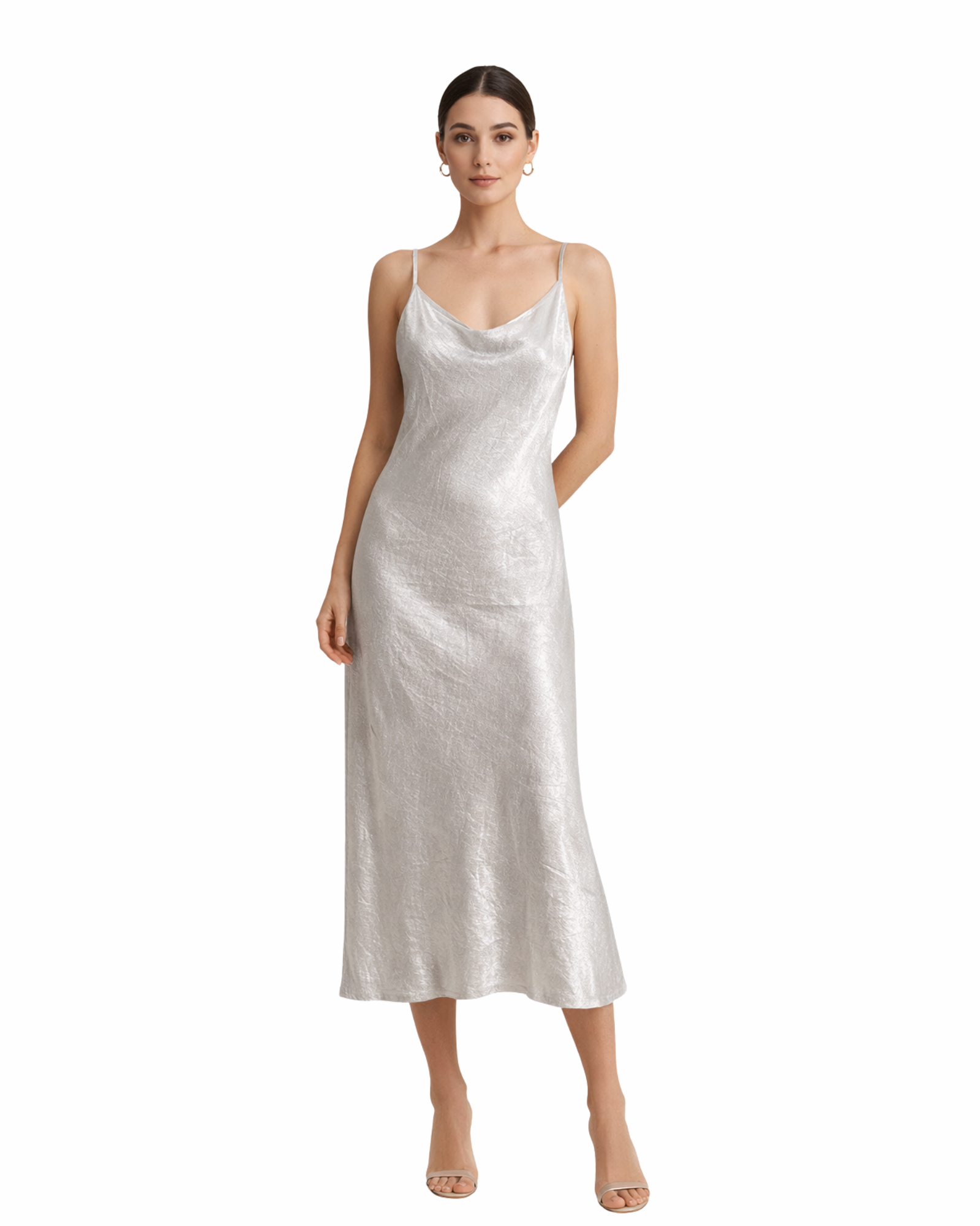 ZARA - Women Studio Silver Slip Midi Dress