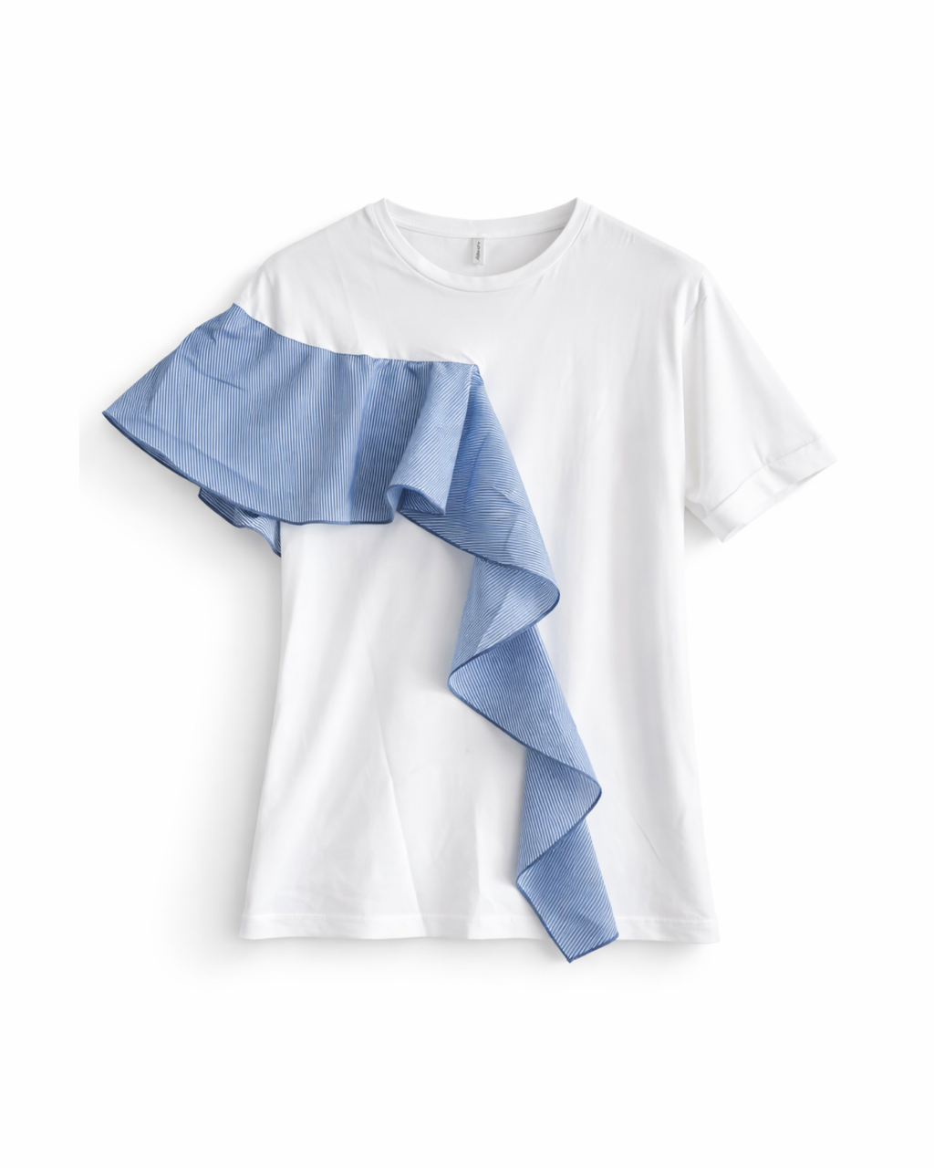 STRADIVARIUS - Asymmetrical Ruffle Detail Cotton T-Shirt