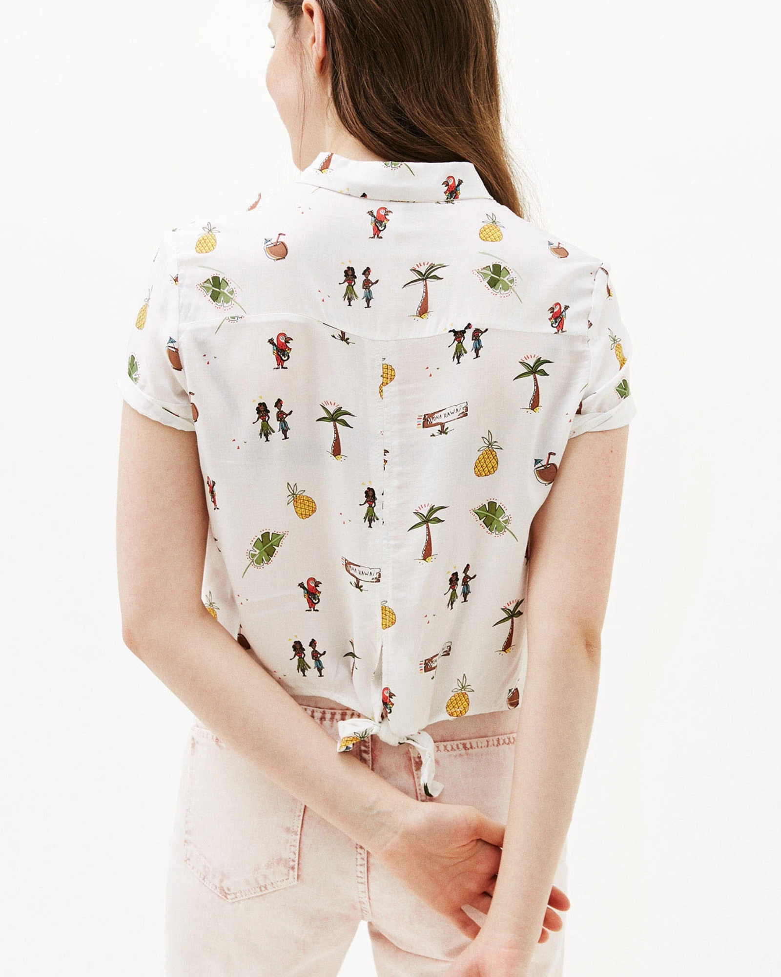 BERSHKA - BSKGirl Tropical Print Short Sleeve Button-Up Shirt
