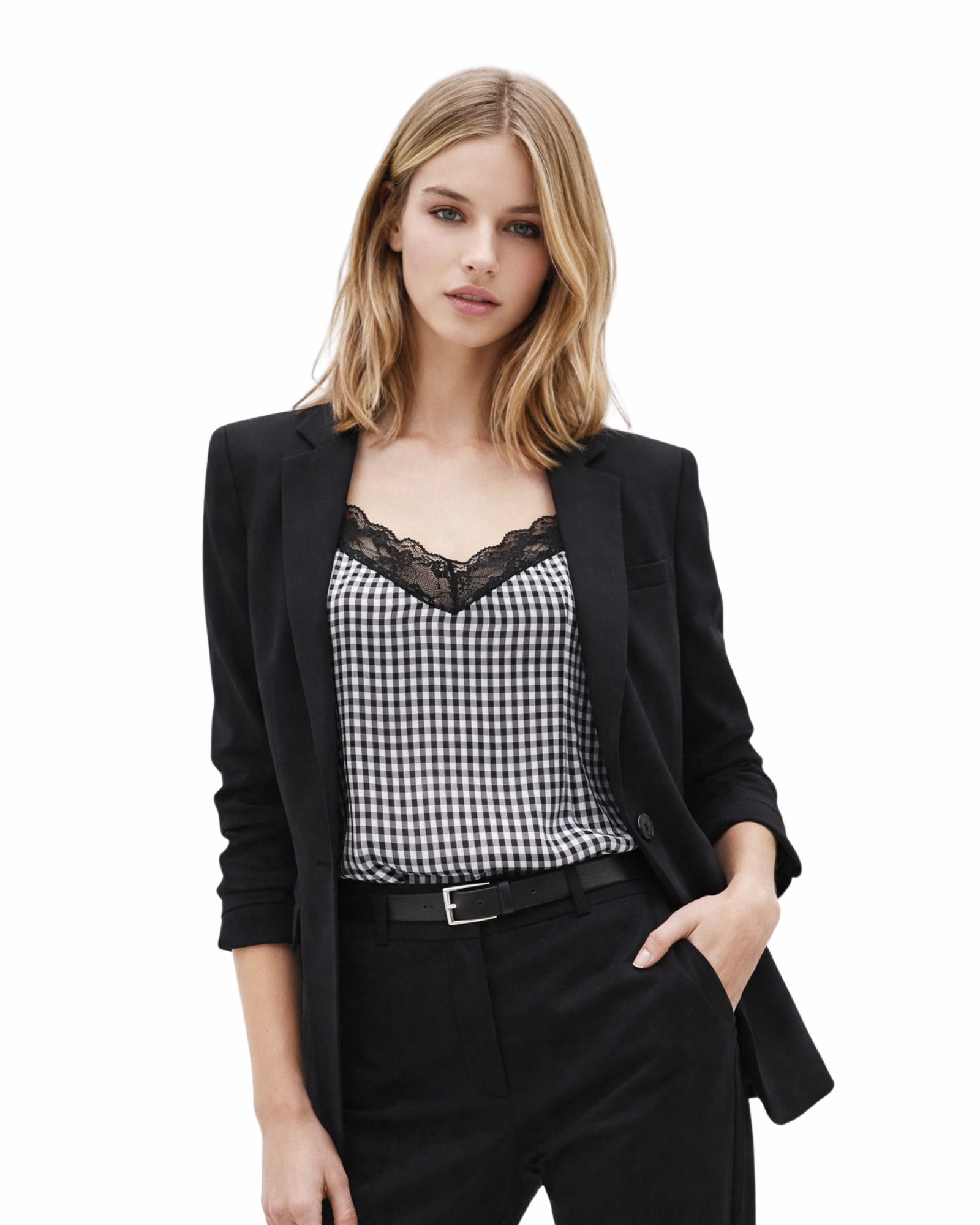 BERSHKA - Gingham Lace-Trim Camisole
