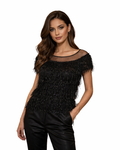 ZARA - Black Sheer Fringe Top