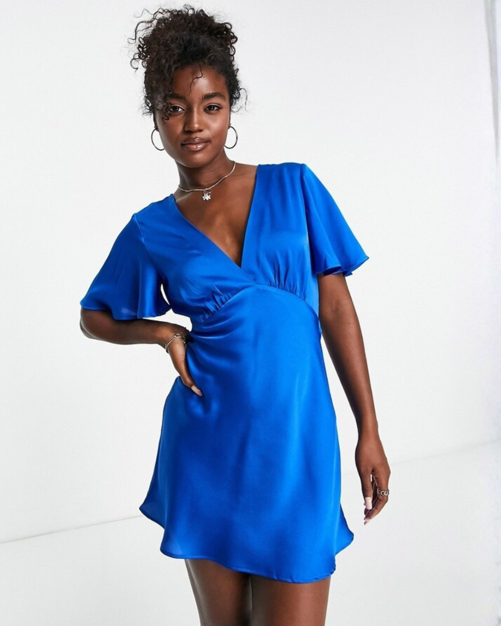 STRADIVARIUS - Satin Mini Dress with Flutter Sleeves