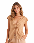 OYSHO - Satin Dot Tie-Front Loungewear Top