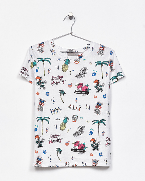 BERSHKA - BSKGirl 100% Cotton Tropical Print T-Shirt