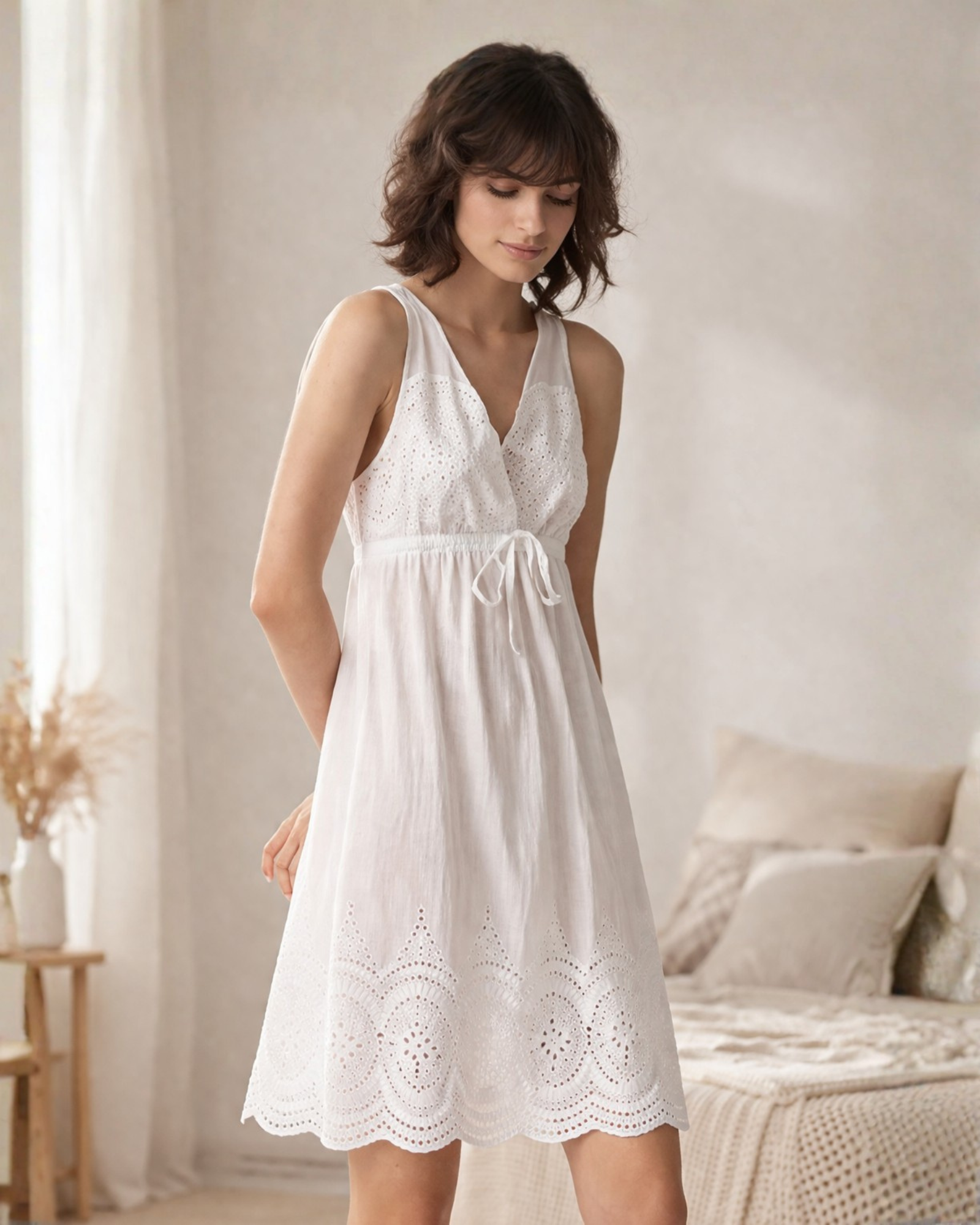 OYSHO - 100% Cotton Embroidered Loungewear Dress