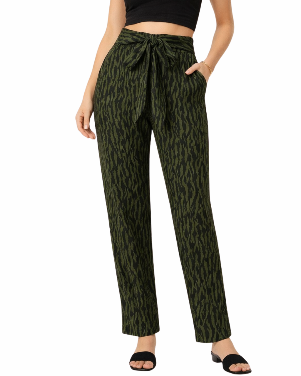 Women’s High-Waisted Zebra Print Tie-Waist Pants